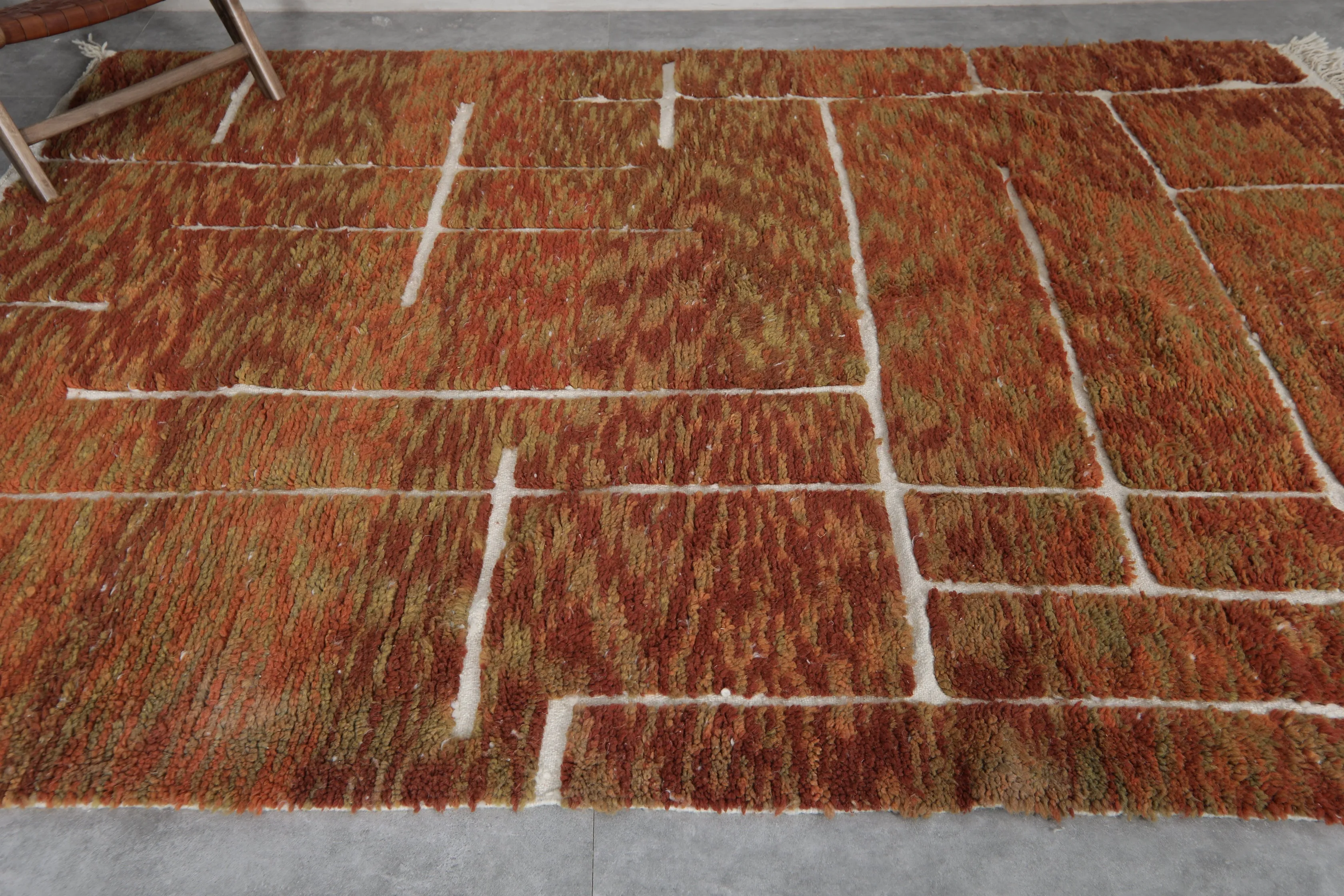 Brown Moroccan Rug - 7.1 x 9.7 Feet | Handwoven Wool with Abstract Design