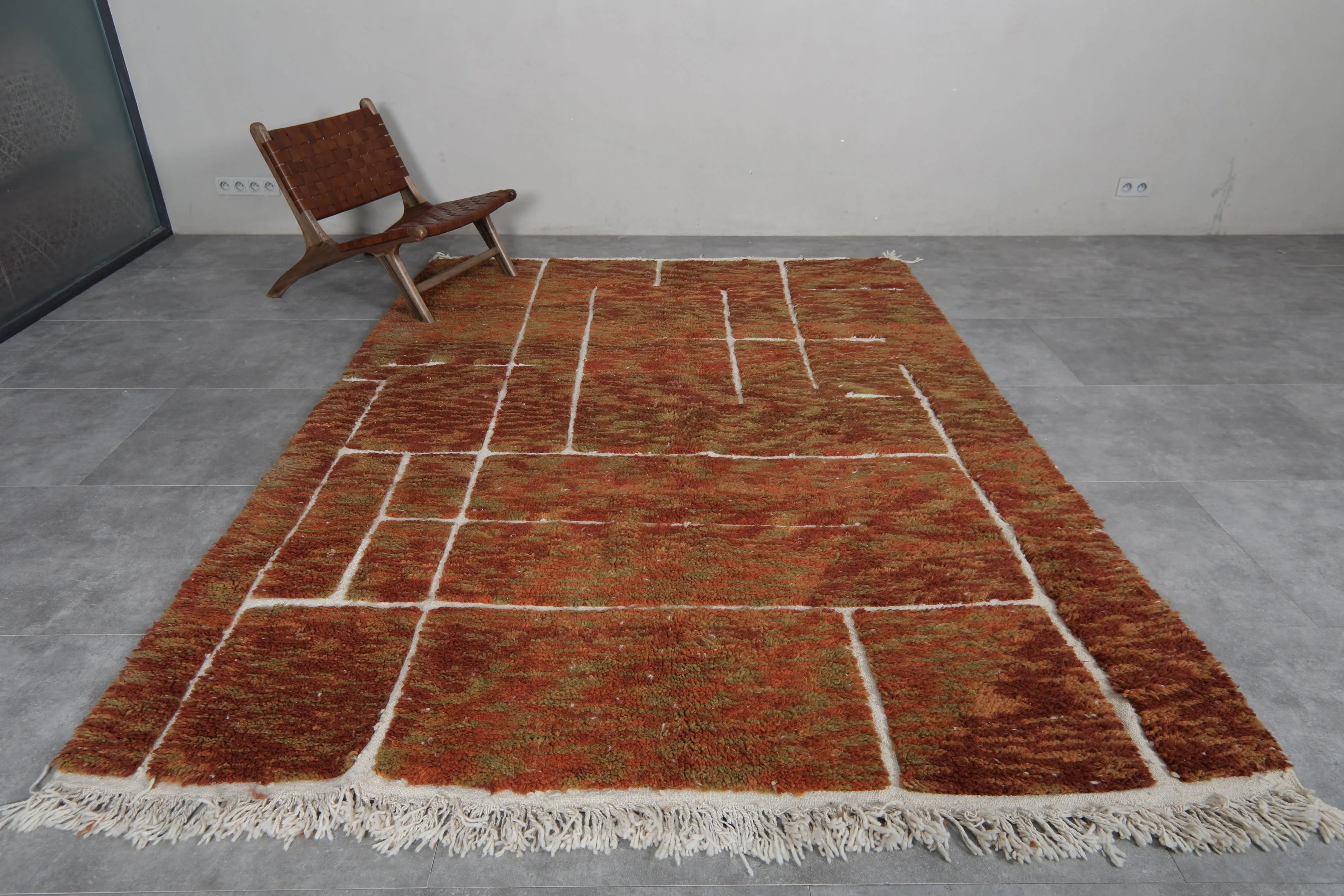 Brown Moroccan Rug - 7.1 x 9.7 Feet | Handwoven Wool with Abstract Design