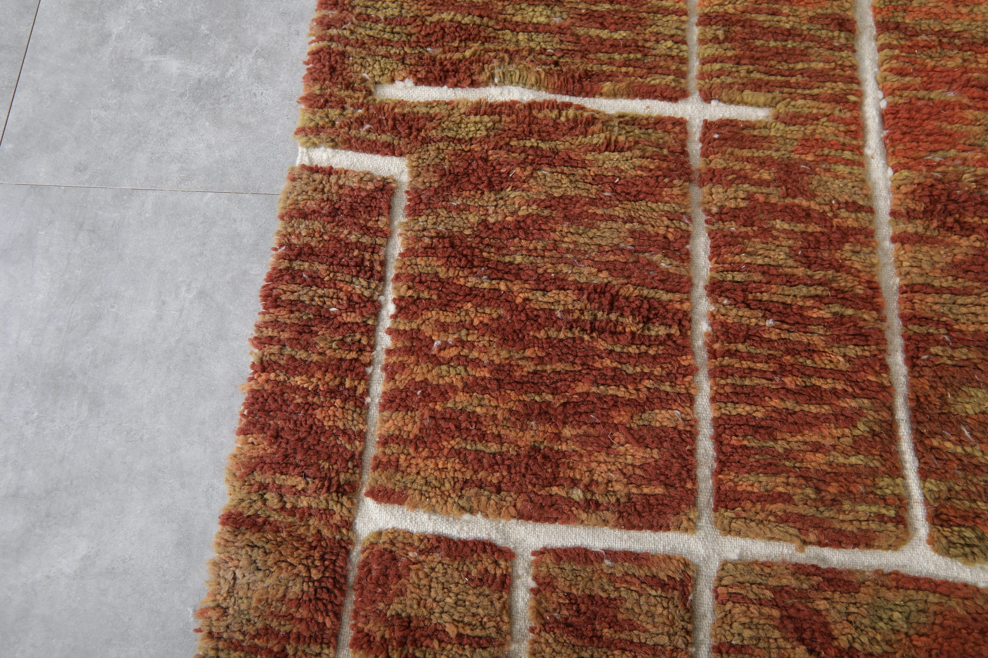 Brown Moroccan Rug - 7.1 x 9.7 Feet | Handwoven Wool with Abstract Design
