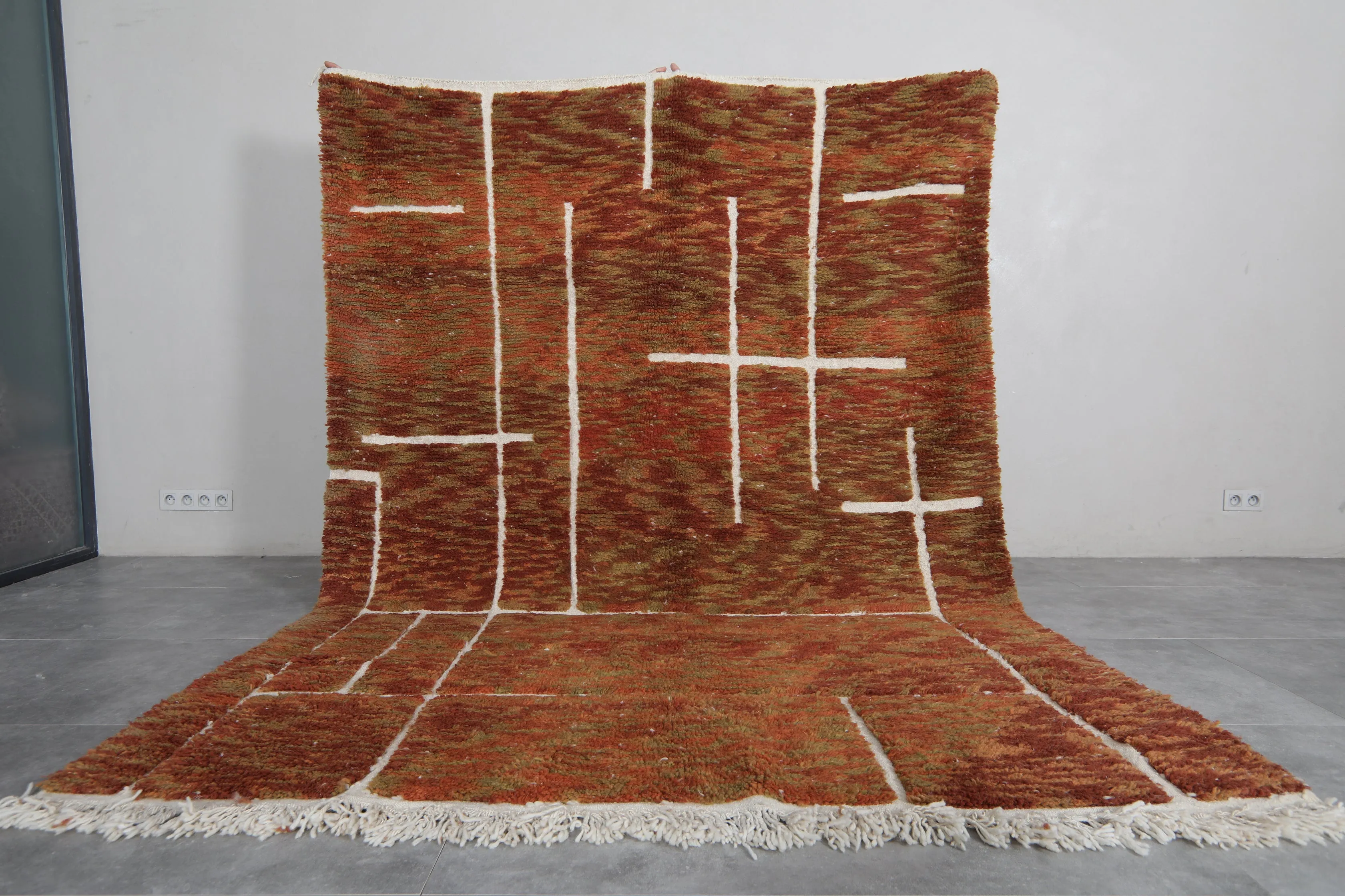 Brown Moroccan Rug - 7.1 x 9.7 Feet | Handwoven Wool with Abstract Design