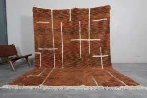 Brown Moroccan Rug - 7.1 x 9.7 Feet | Handwoven Wool with Abstract Design