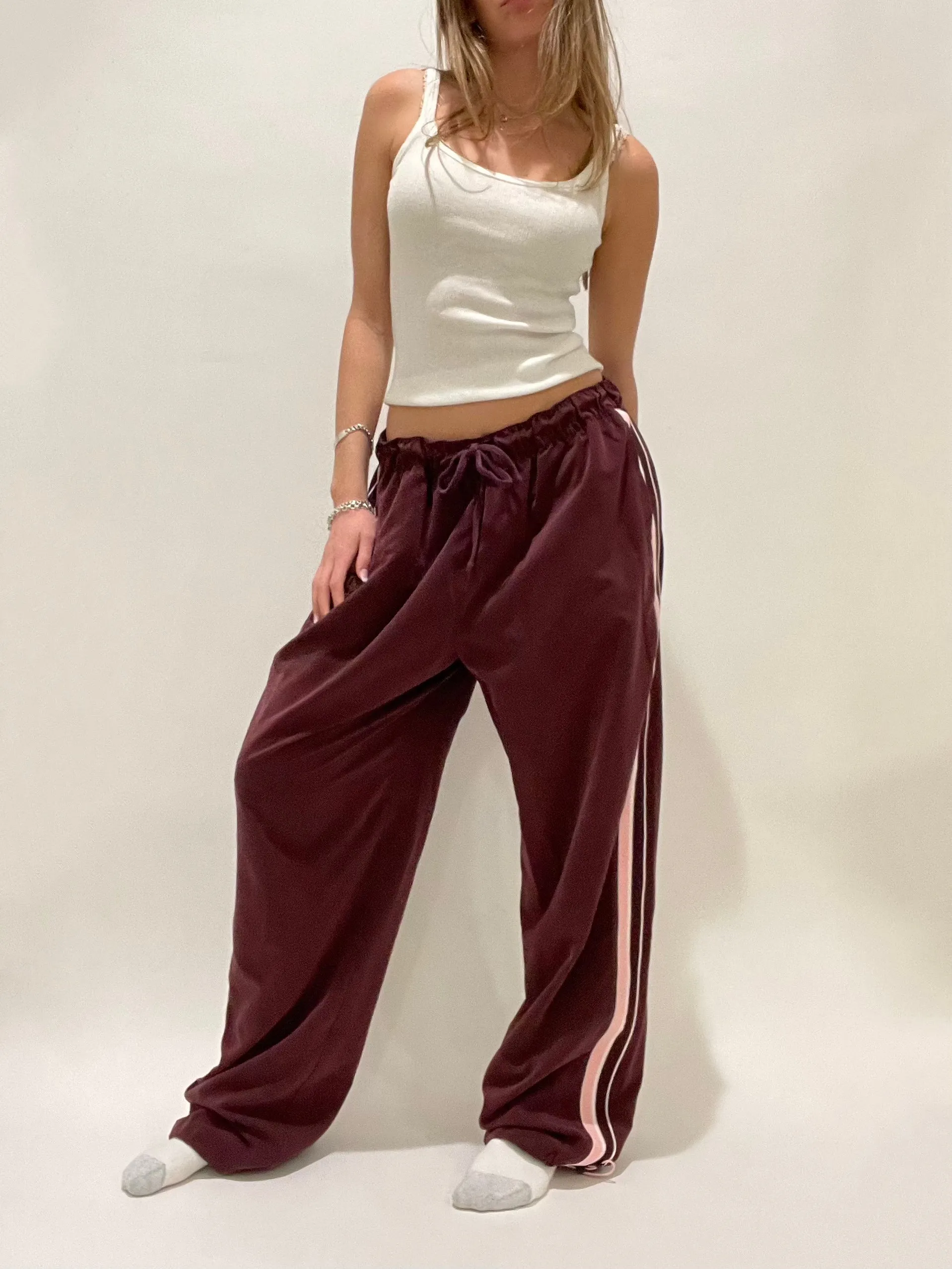 Burgundy & Pink Track Pants