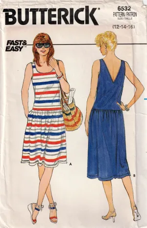 Butterick 6532 Womens EASY Drop Waisted Pullover Sundress 1980s Vintage Sewing Pattern Size 12 - 16 UNCUT Factory Folded
