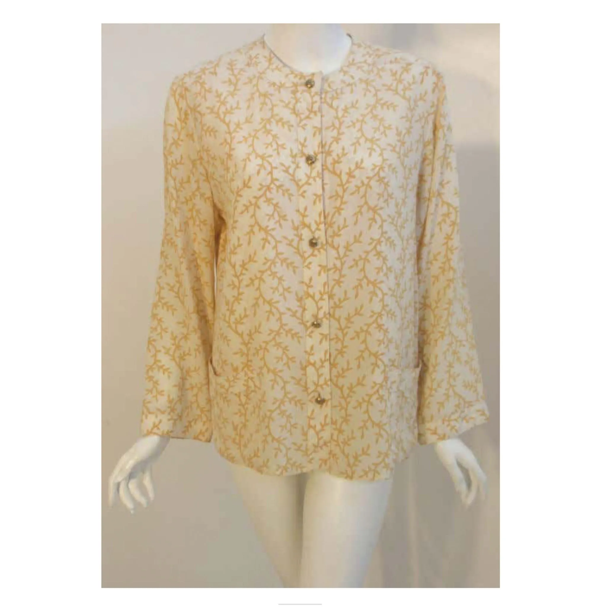 Chanel 2 pc Cream & Yellow Silk Blouse and Tank Set