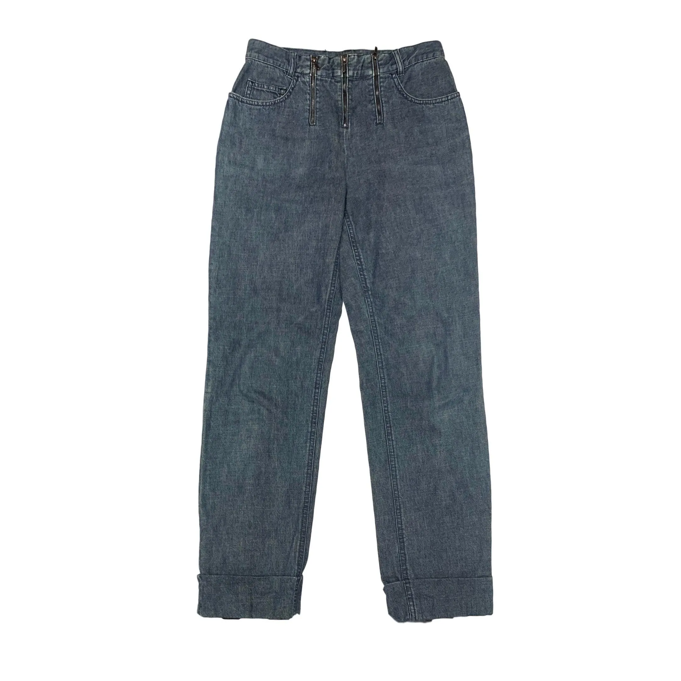 Chanel Denim Front Zip Cuff Jeans