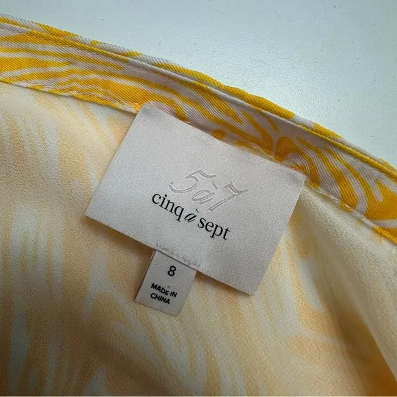 Cinq A Sept Midi Skirt Valencia Ruffle Yellow White Satin Dainty Size 8 Mediun
