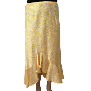 Cinq A Sept Midi Skirt Valencia Ruffle Yellow White Satin Dainty Size 8 Mediun