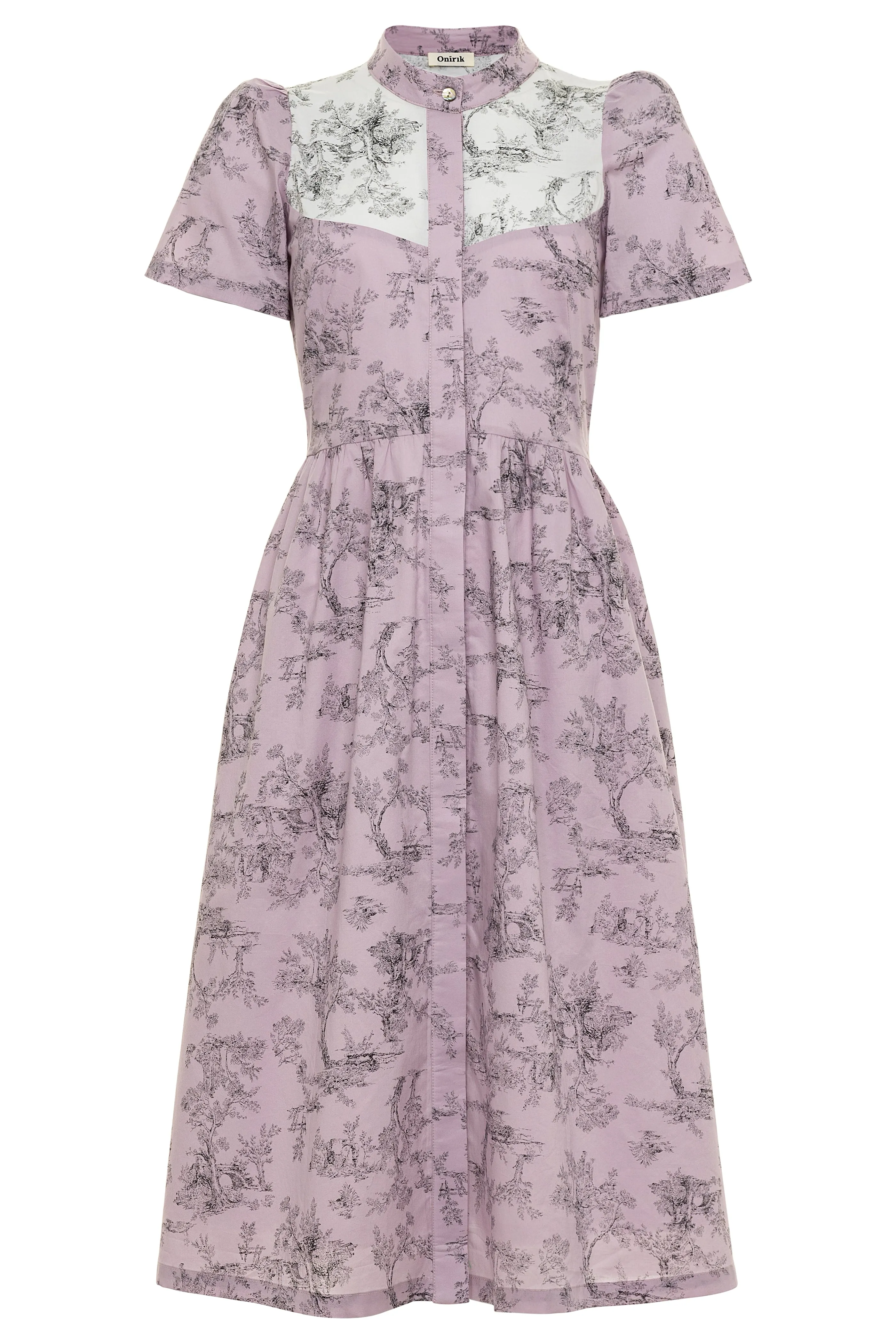 Clover Shirt Dress / Lilac   Vintage White Toile Print Cotton Voile
