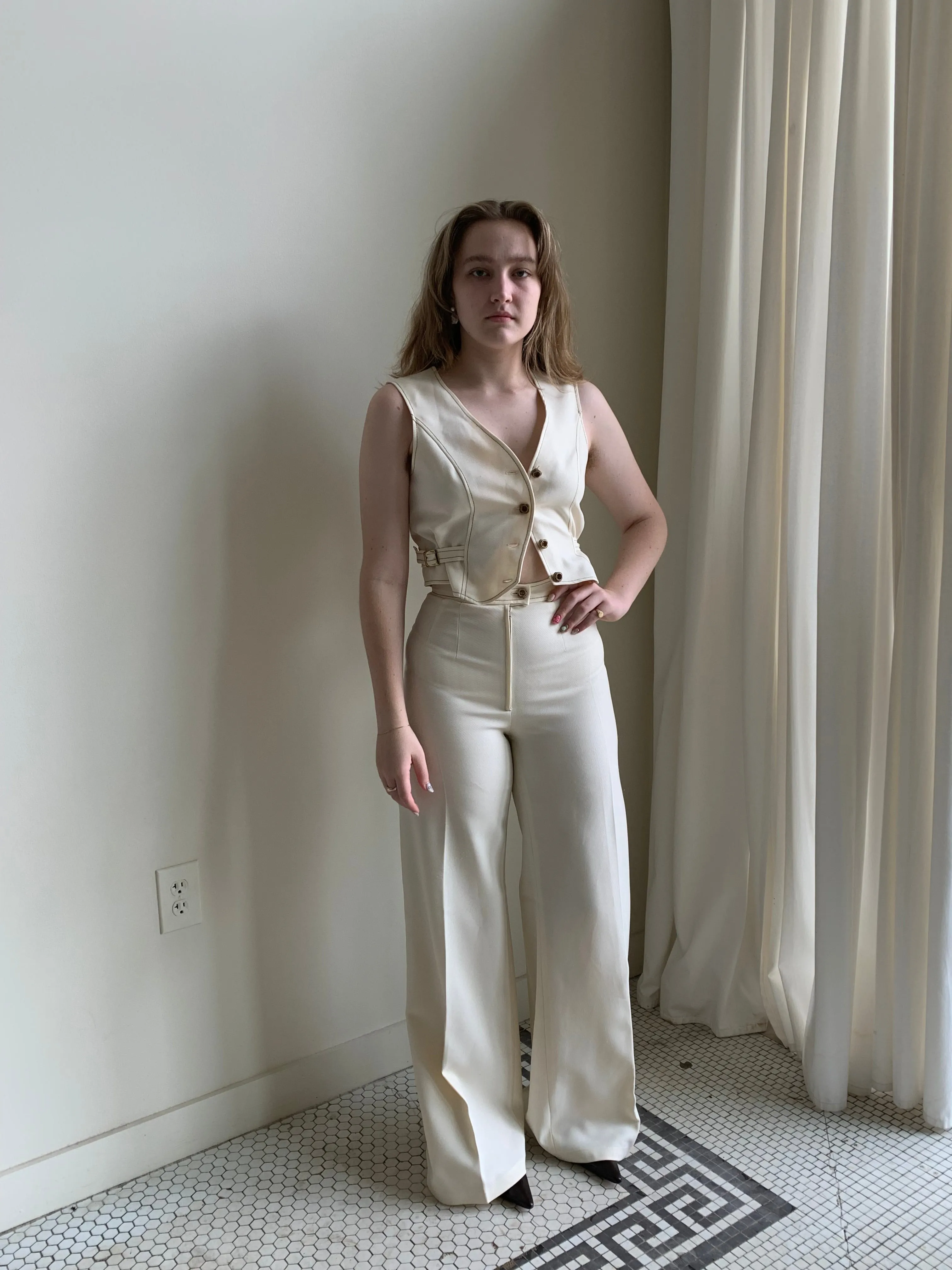 Cream vintage vest set