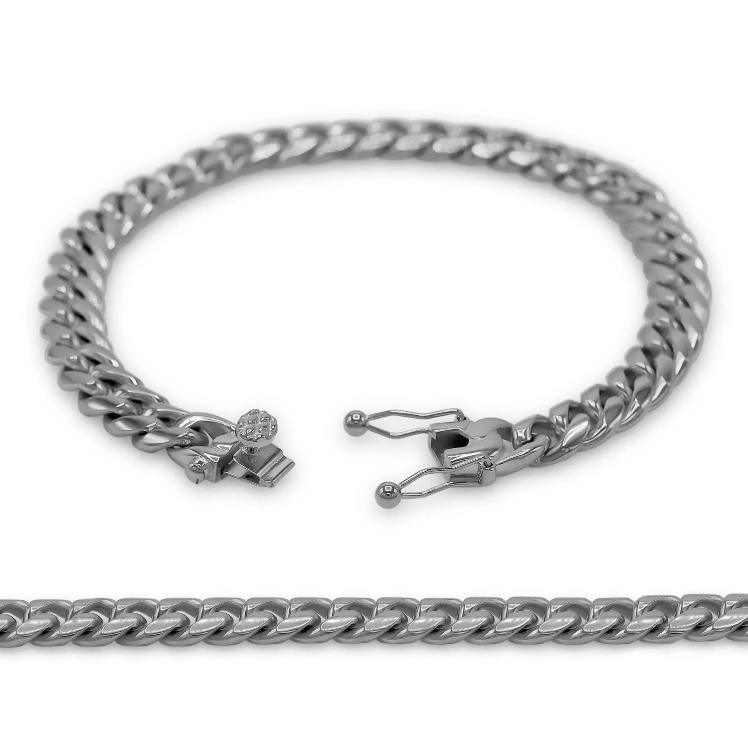 Cuban Link Chain Silver Curb Bracelet 8.5" Stainless Steel Men Jewelry