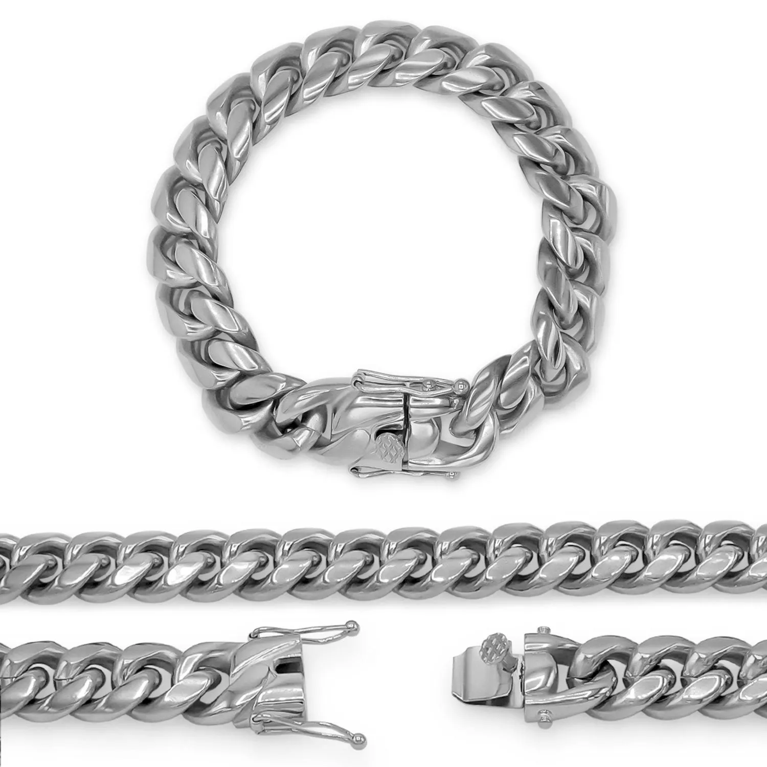 Cuban Link Chain Silver Curb Bracelet 8.5" Stainless Steel Men Jewelry