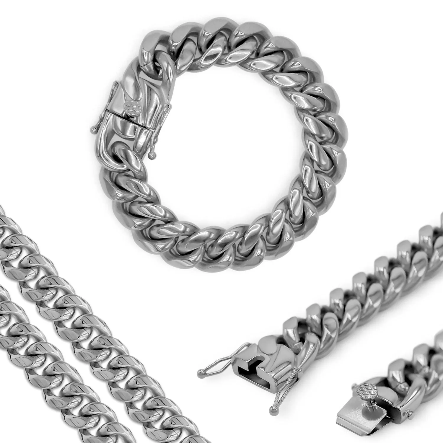 Cuban Link Chain Silver Curb Bracelet 8.5" Stainless Steel Men Jewelry