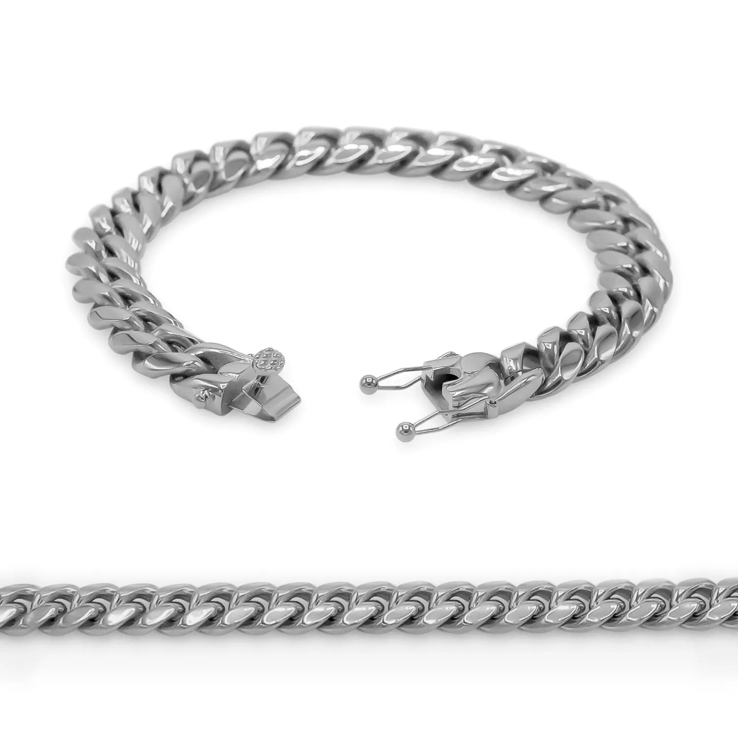 Cuban Link Chain Silver Curb Bracelet 8.5" Stainless Steel Men Jewelry