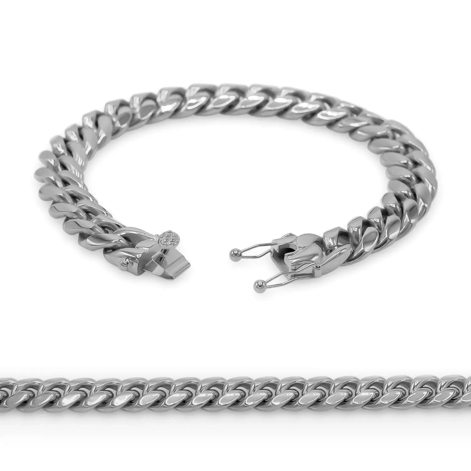 Cuban Link Chain Silver Curb Bracelet 8.5" Stainless Steel Men Jewelry