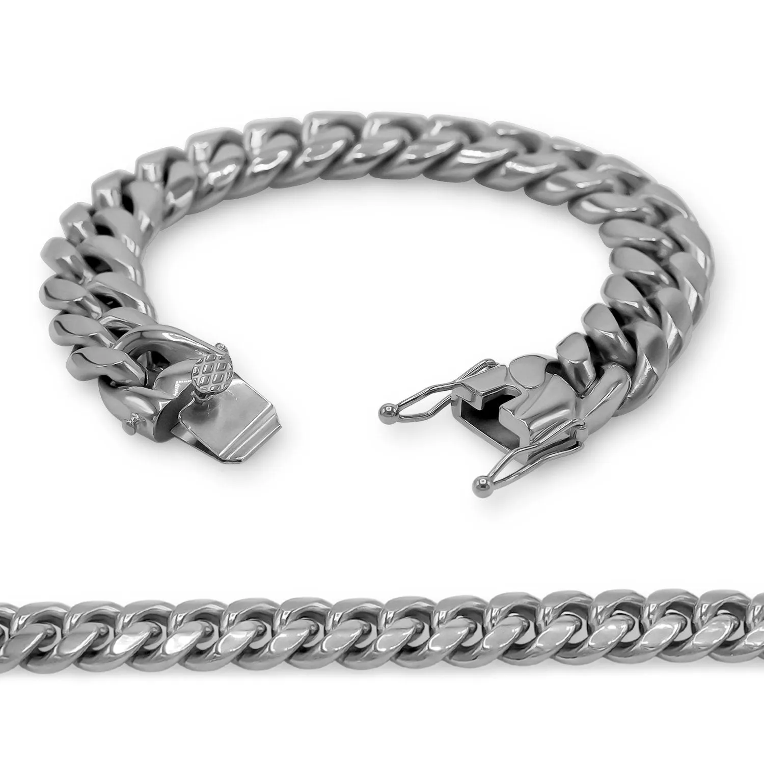 Cuban Link Chain Silver Curb Bracelet 8.5" Stainless Steel Men Jewelry