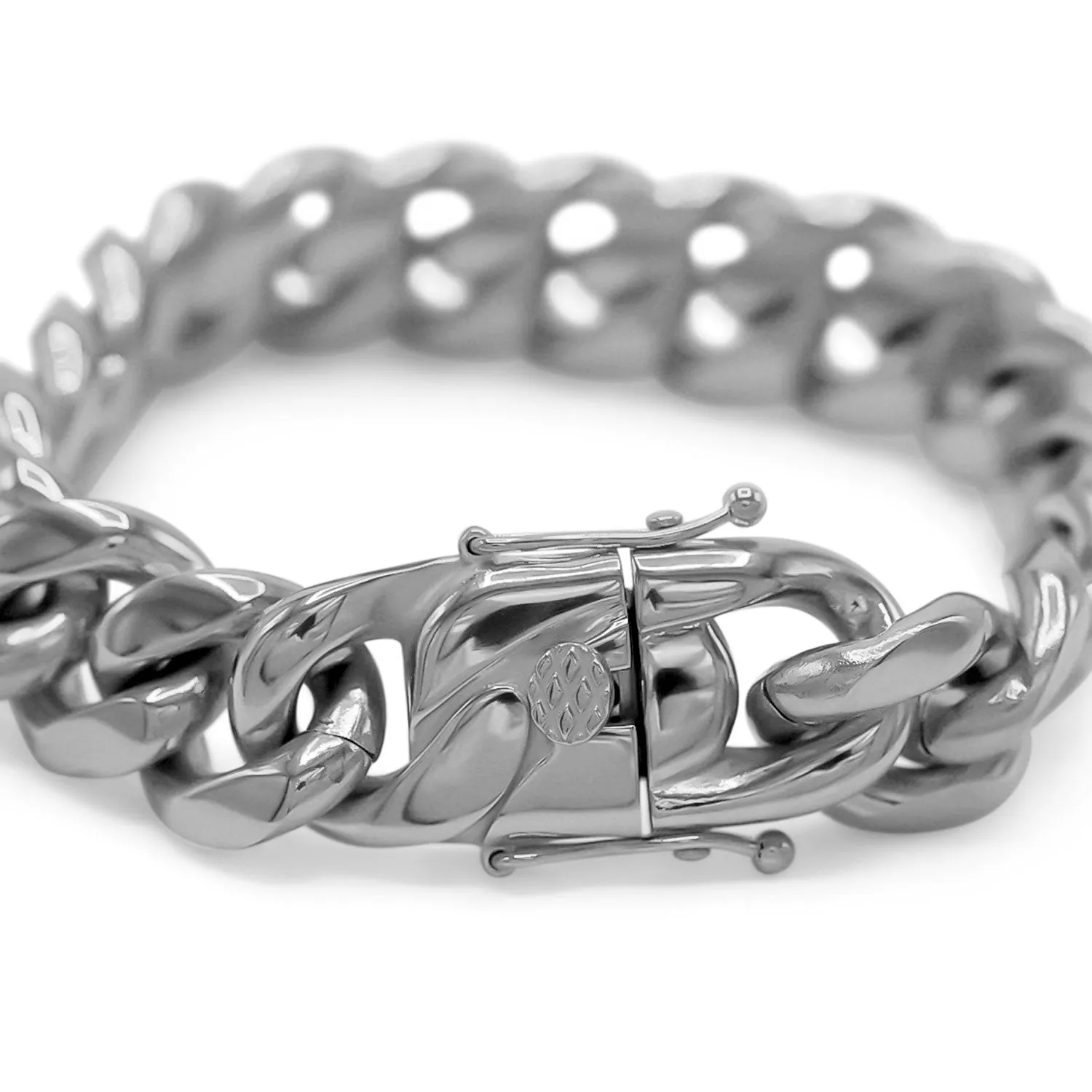Cuban Link Chain Silver Curb Bracelet 8.5" Stainless Steel Men Jewelry