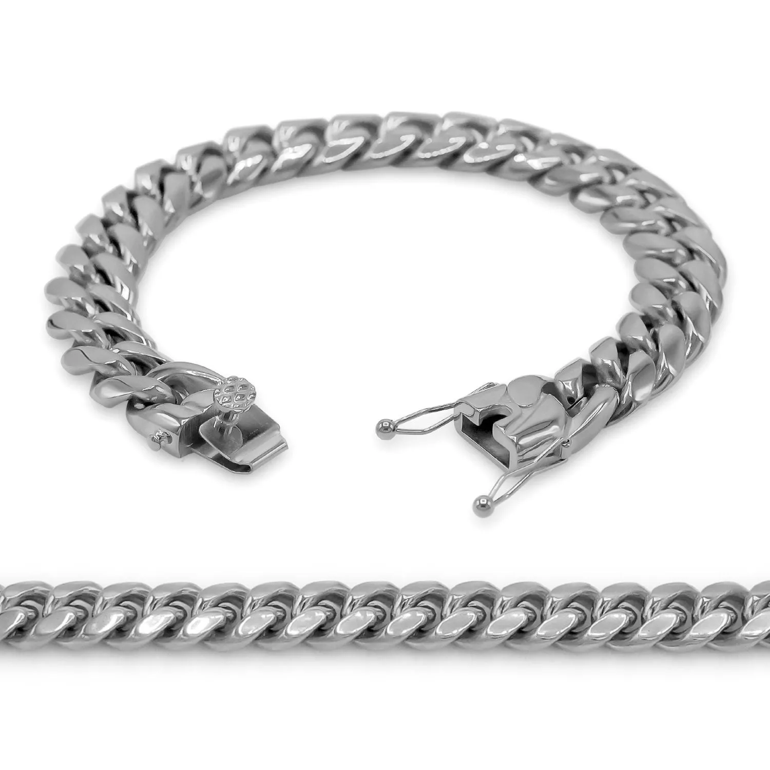 Cuban Link Chain Silver Curb Bracelet 8.5" Stainless Steel Men Jewelry