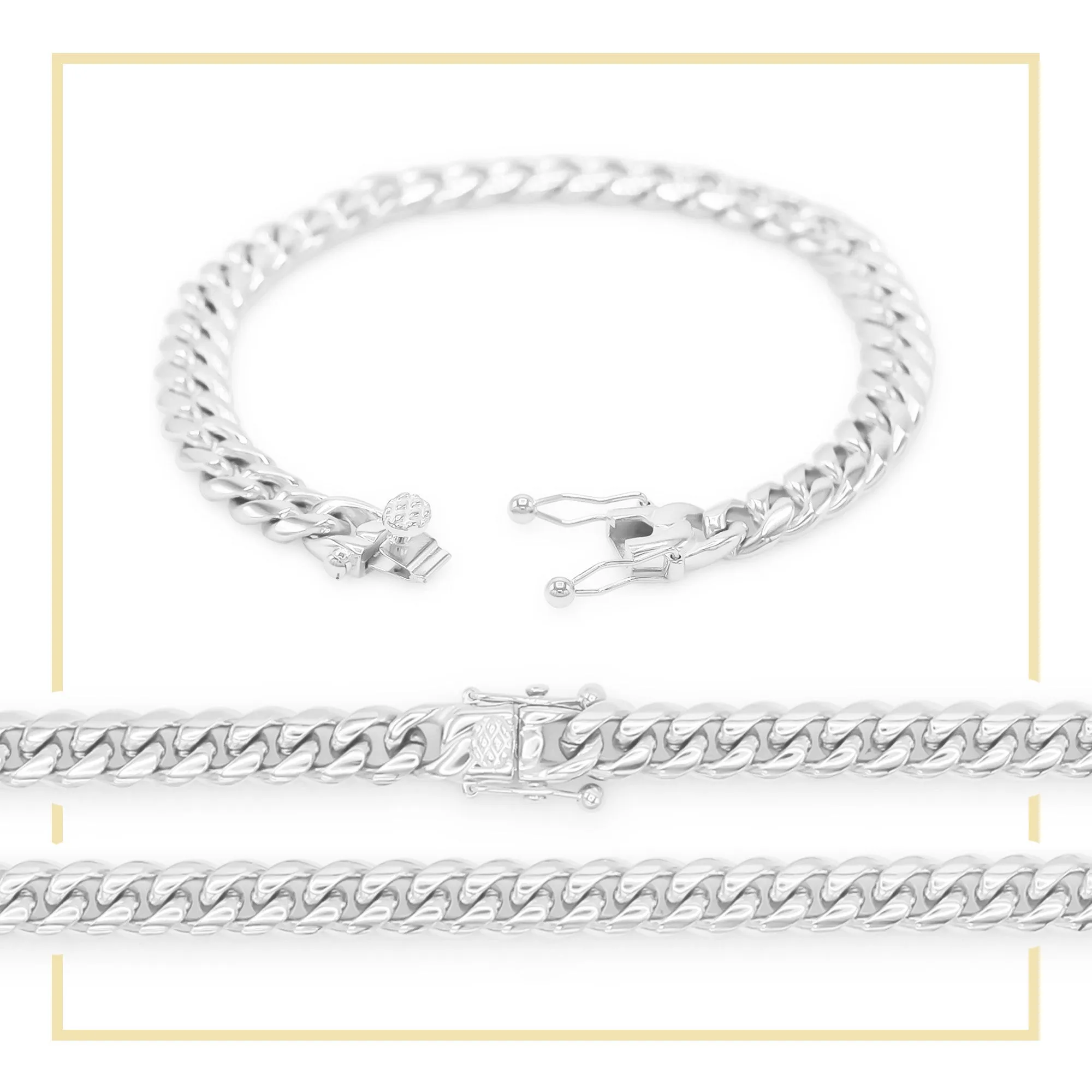 Cuban Link Chain Silver Curb Bracelet 8.5" Stainless Steel Men Jewelry