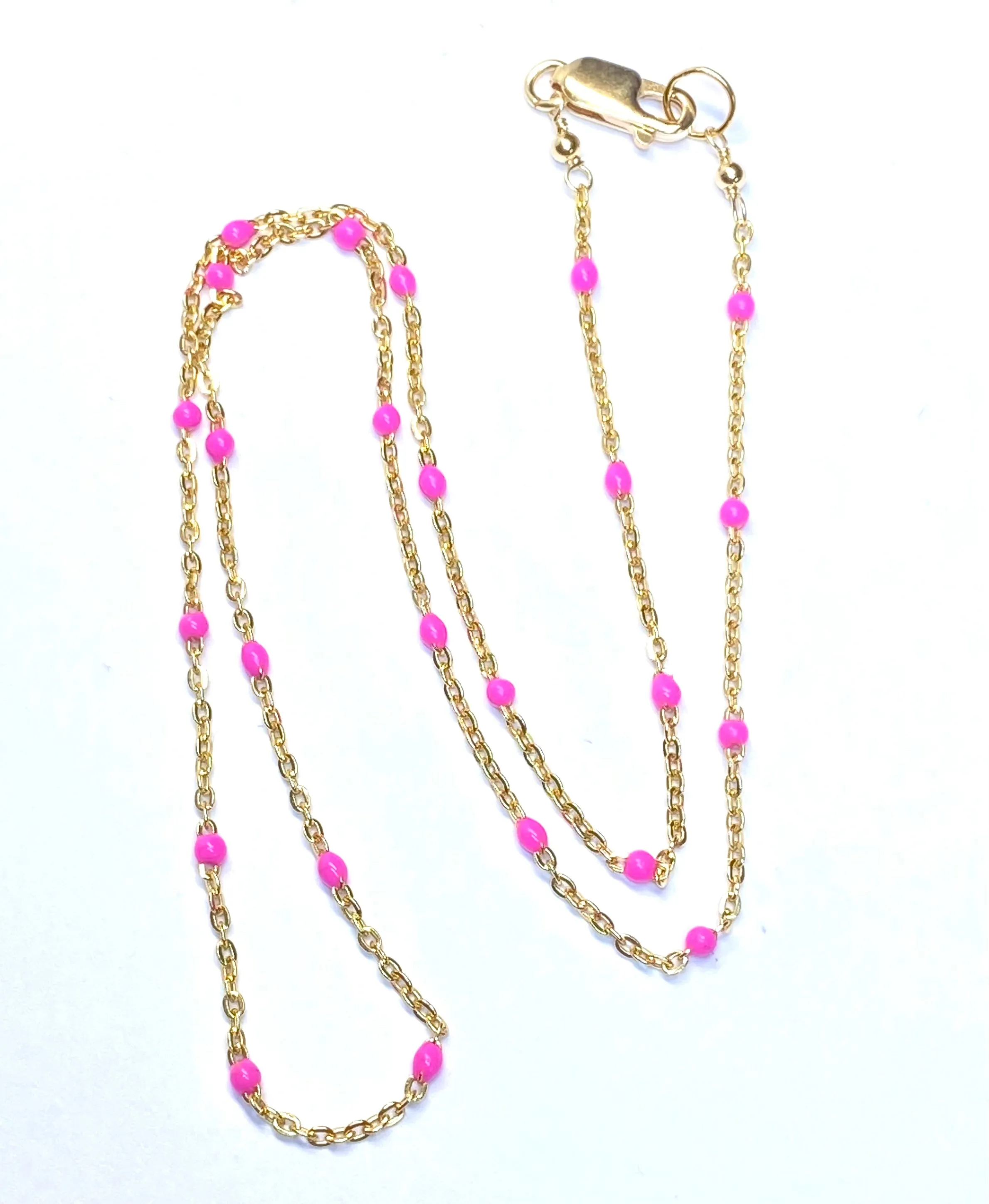 Dainty 14 kt Gold Filled Chain with Pink Drops