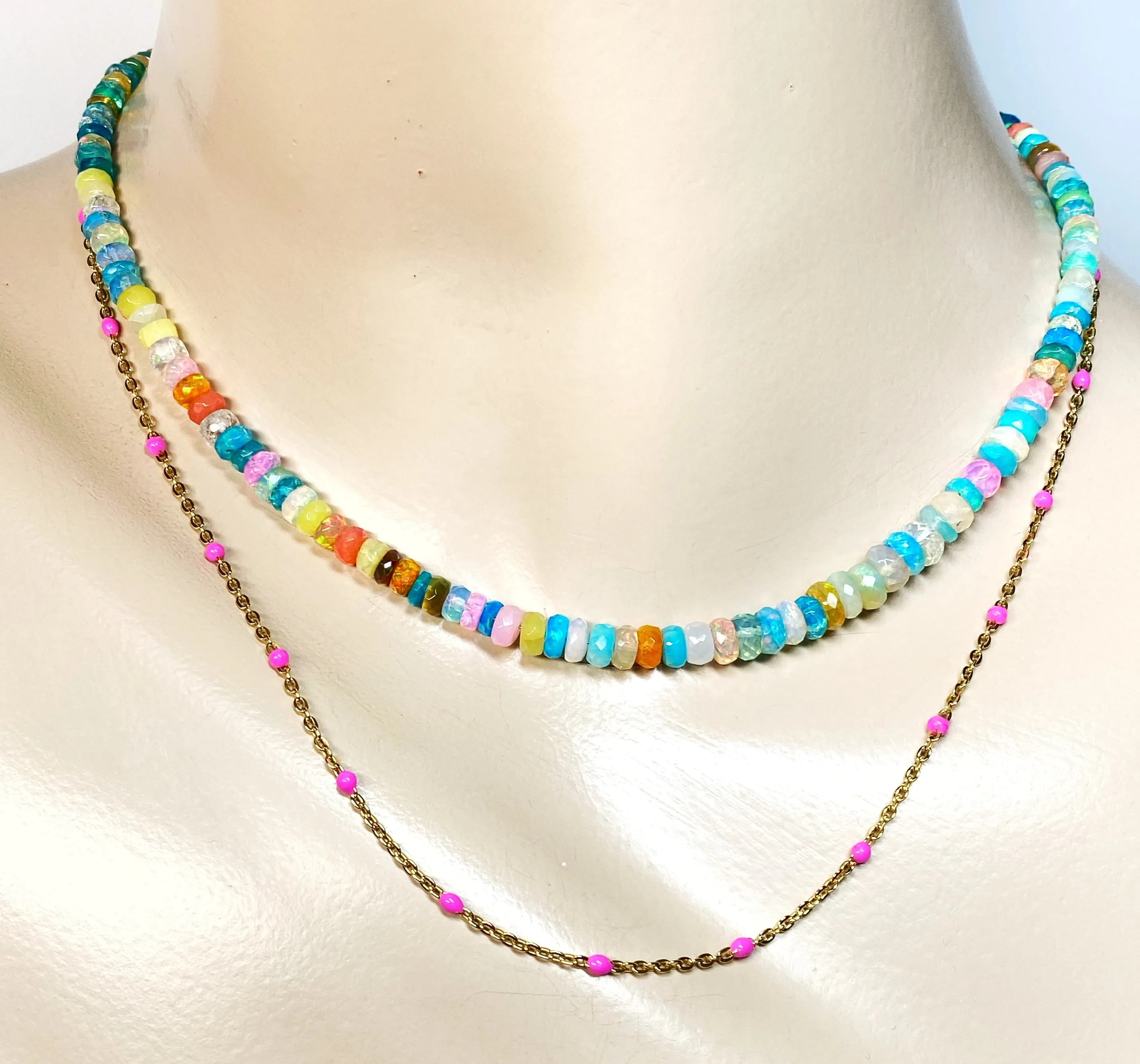 Dainty 14 kt Gold Filled Chain with Pink Drops