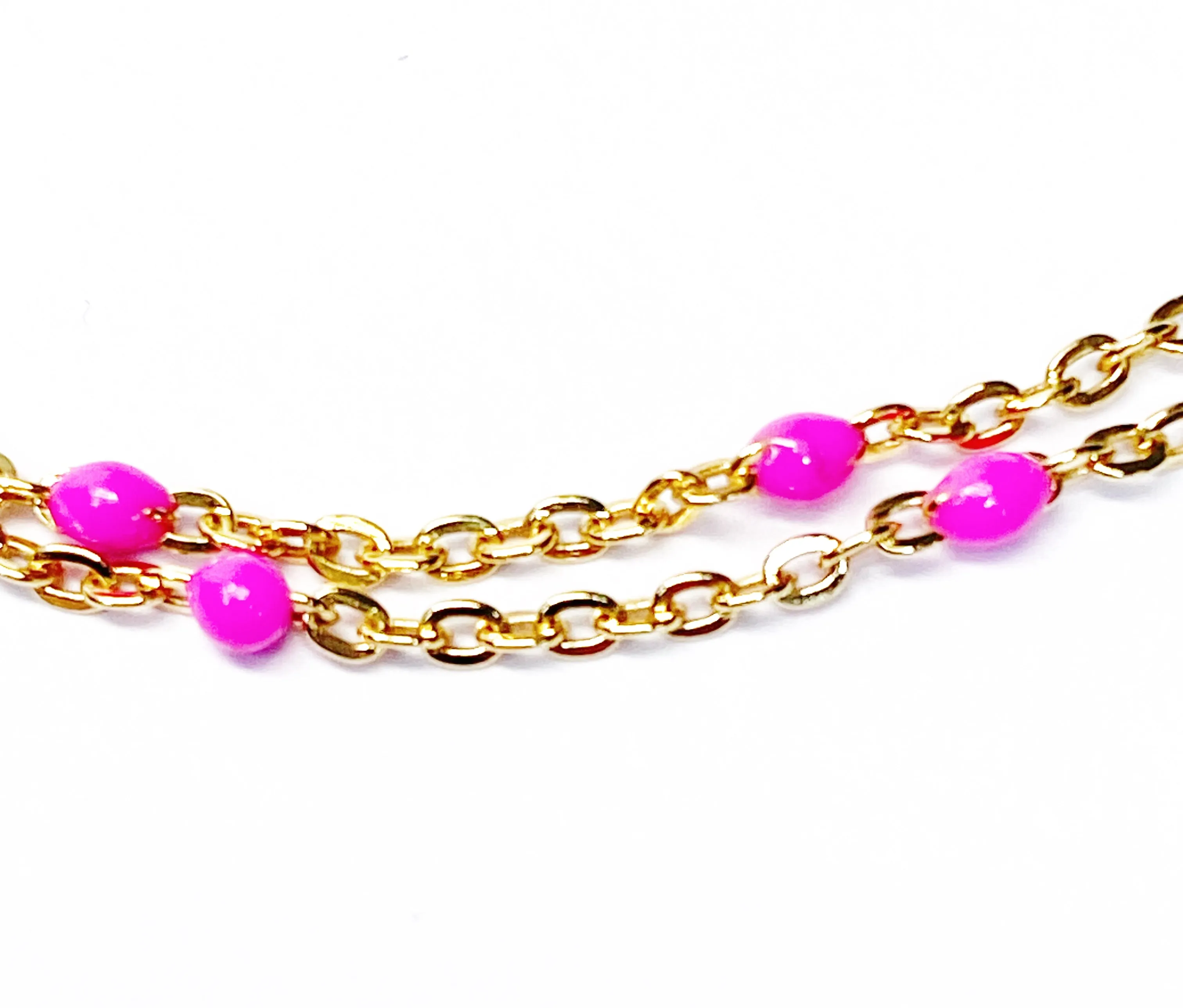 Dainty 14 kt Gold Filled Chain with Pink Drops