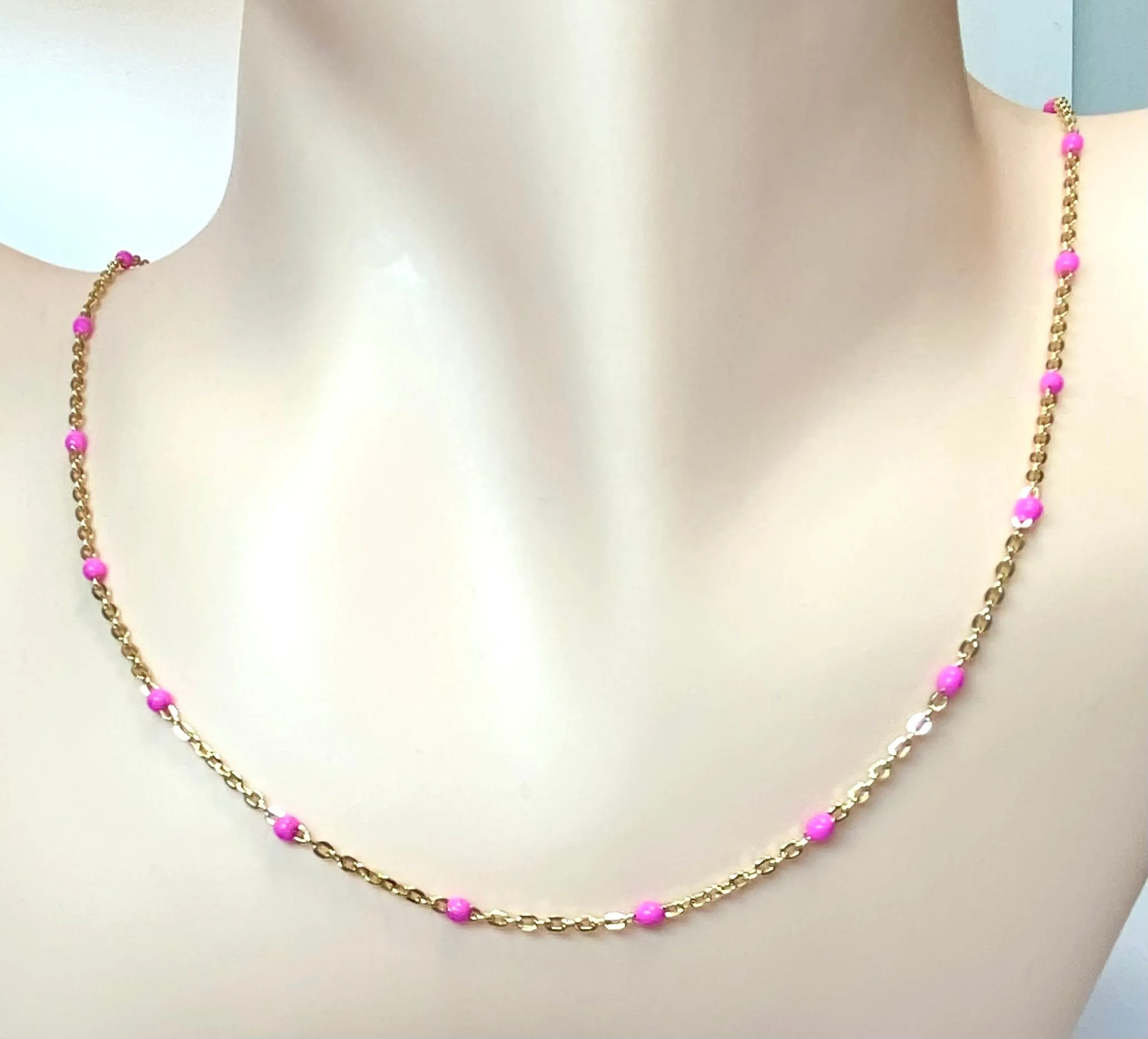 Dainty 14 kt Gold Filled Chain with Pink Drops