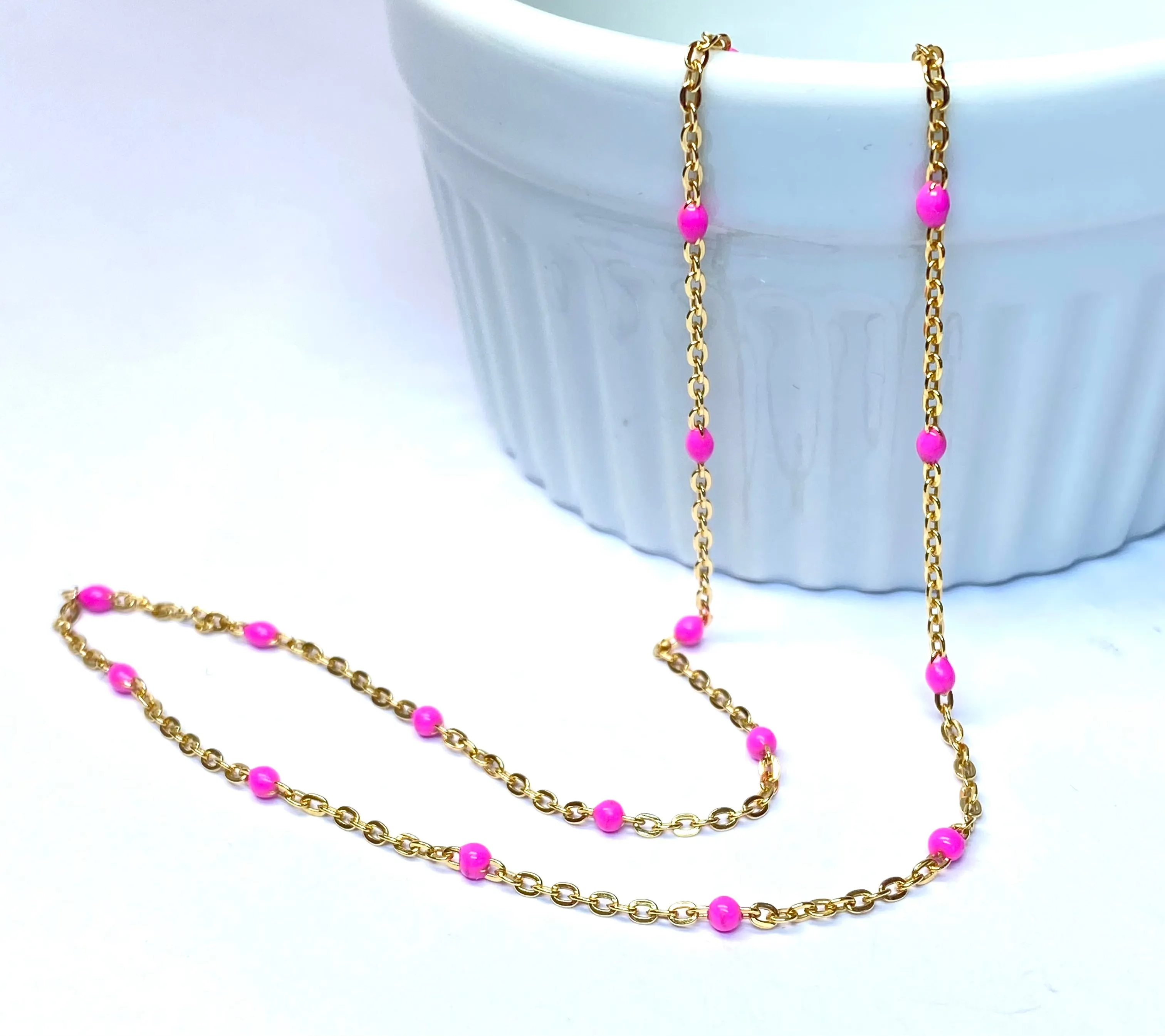 Dainty 14 kt Gold Filled Chain with Pink Drops