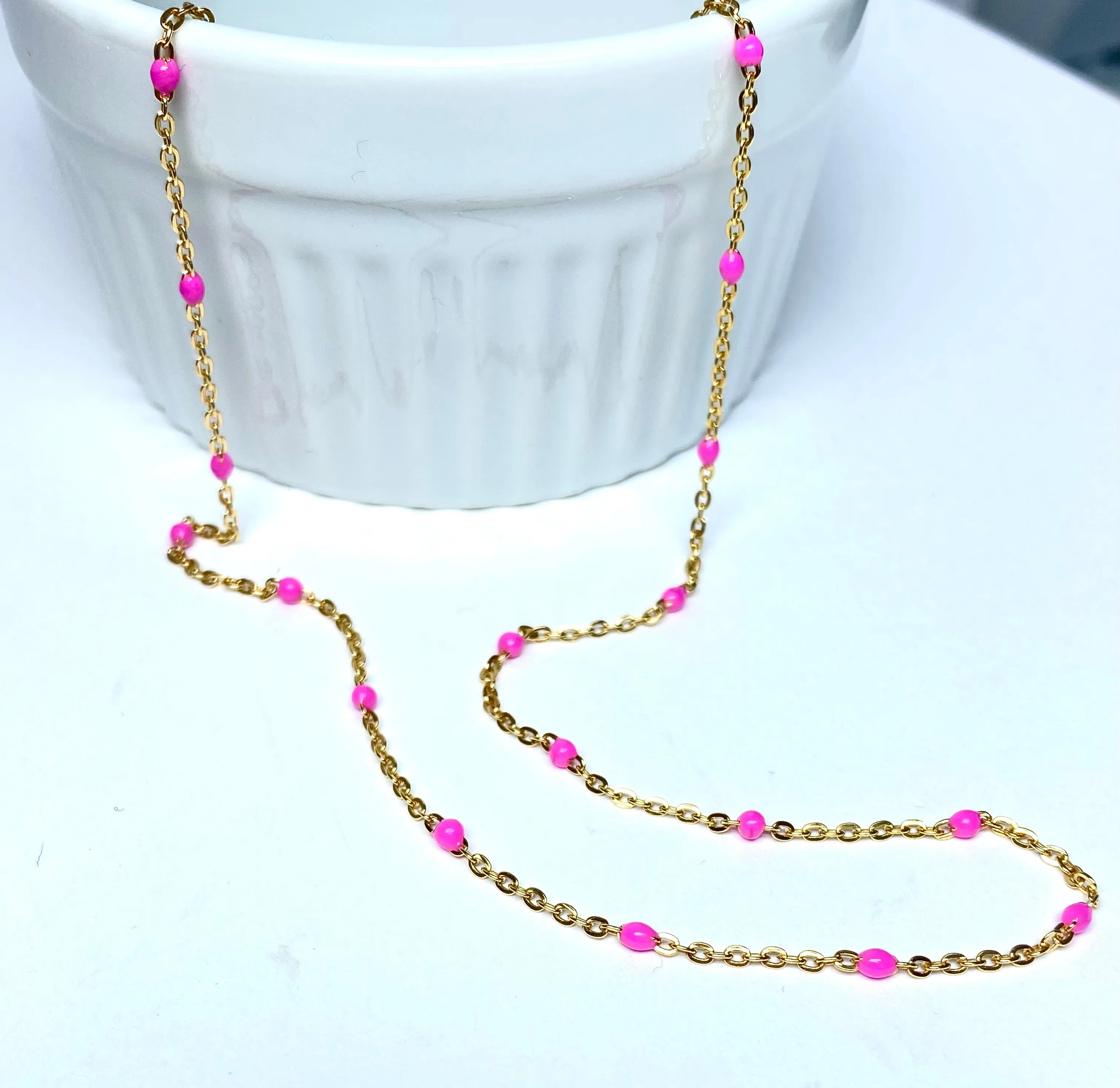 Dainty 14 kt Gold Filled Chain with Pink Drops