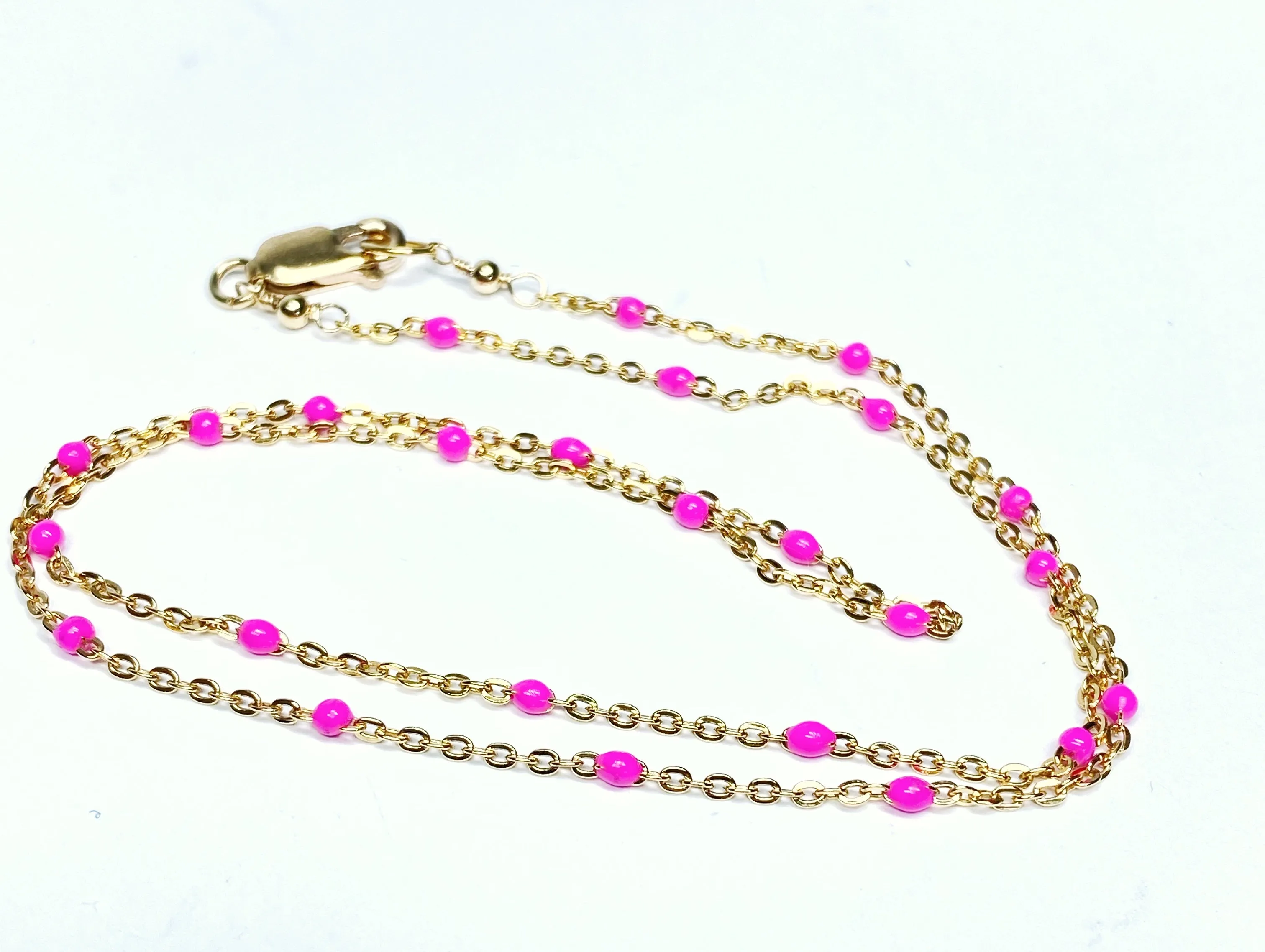 Dainty 14 kt Gold Filled Chain with Pink Drops