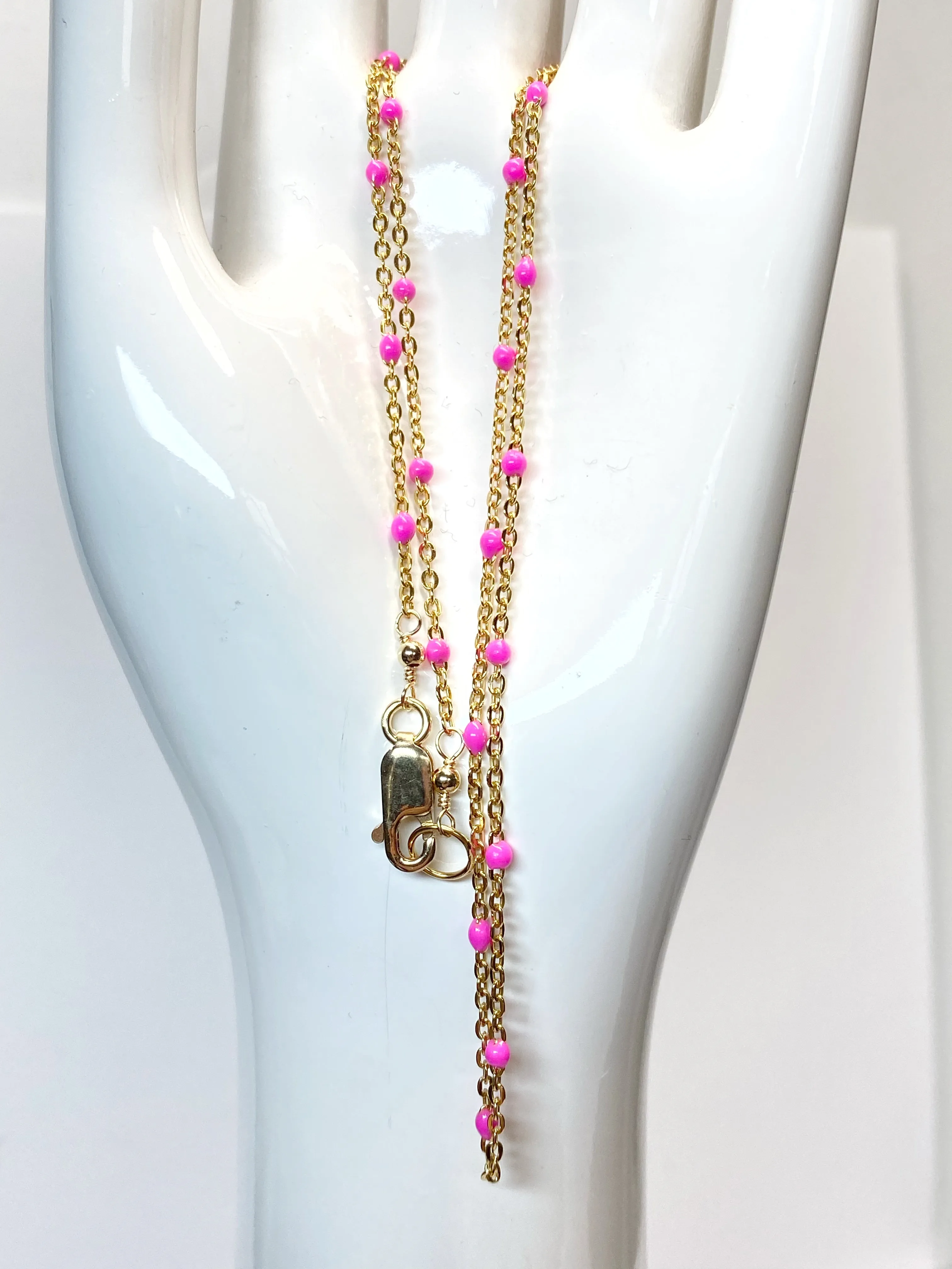 Dainty 14 kt Gold Filled Chain with Pink Drops