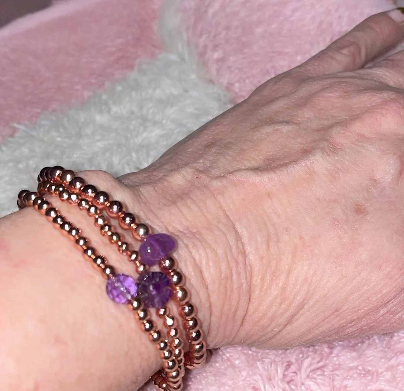 Dainty Amethyst Flower and  Rose Hematite Bracelet Stack