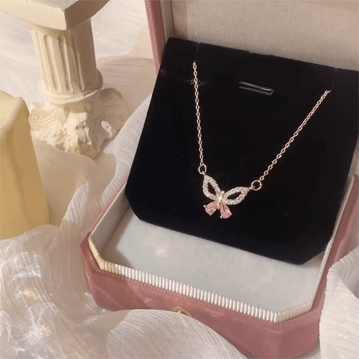 Dainty Sterling Silver Zirconia Butterfly Necklace