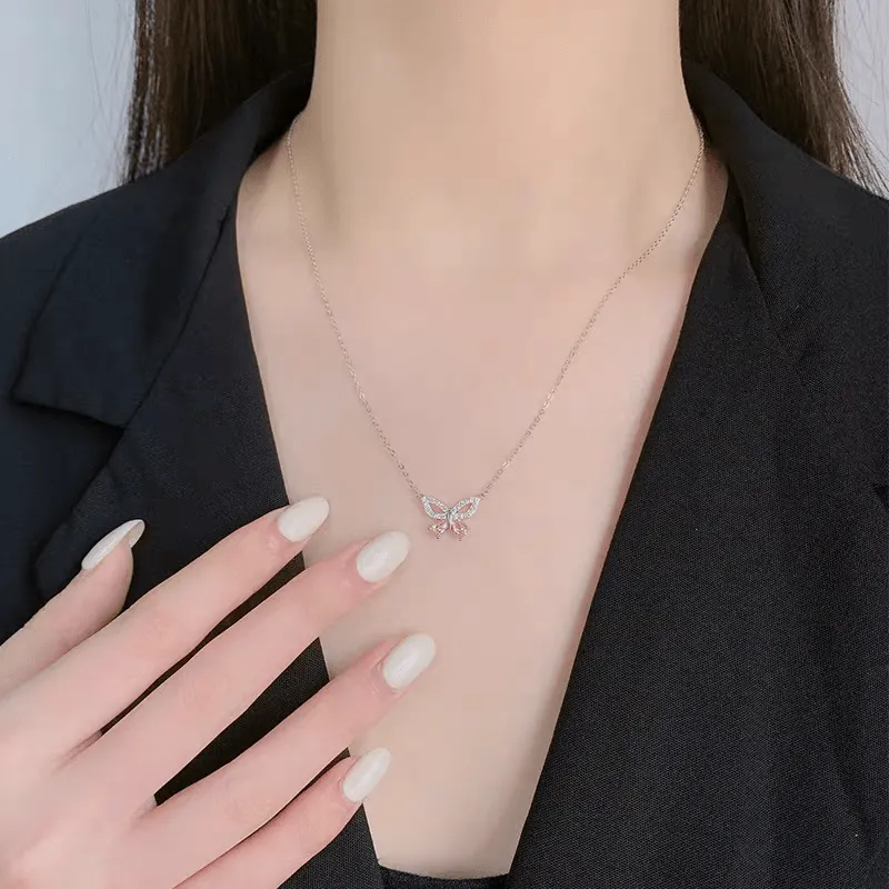 Dainty Sterling Silver Zirconia Butterfly Necklace