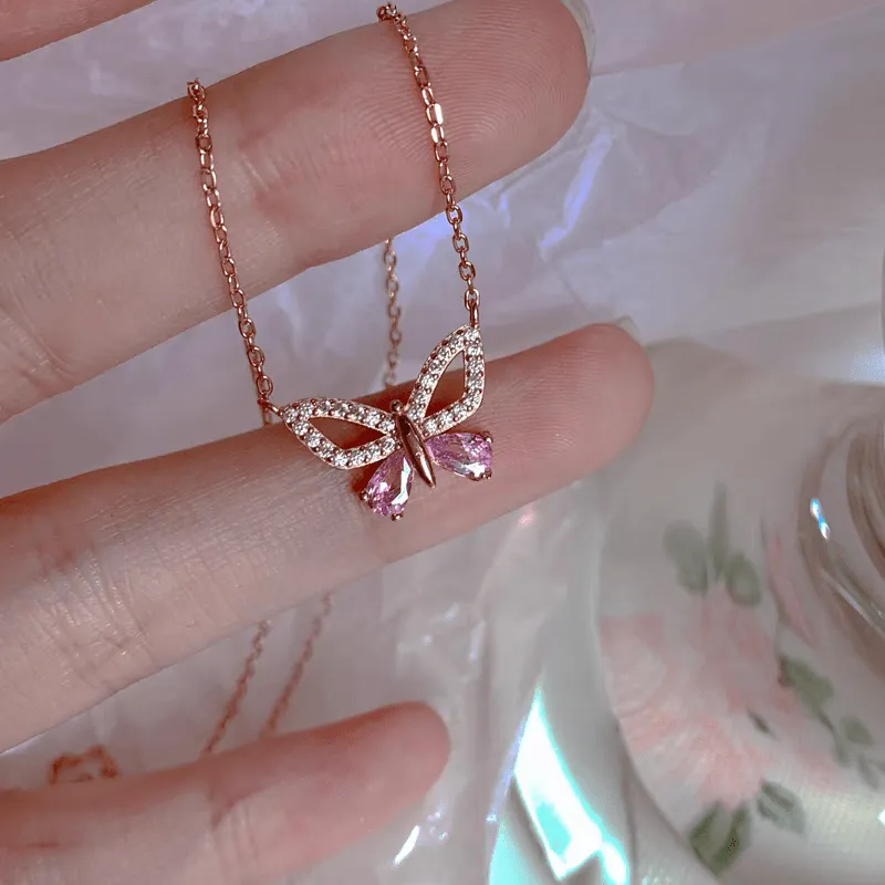 Dainty Sterling Silver Zirconia Butterfly Necklace