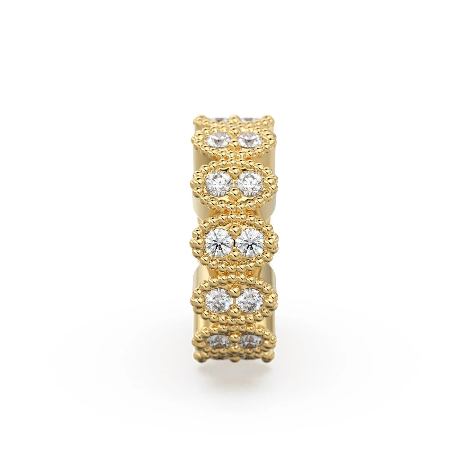 Designer Diamond Cluster Solid Gold Beads / 9mm Diamond Eternity Rondelle Wheel Beads / Oval Diamonds 14k 18k Gold Tyre Finding