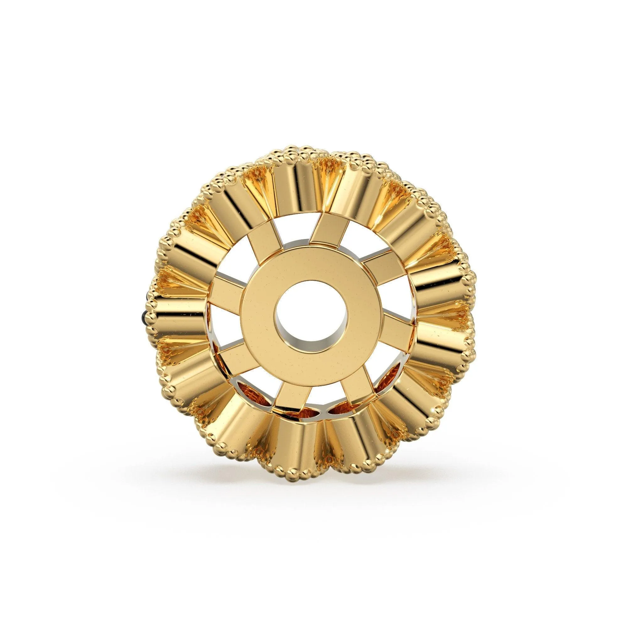 Designer Diamond Cluster Solid Gold Beads / 9mm Diamond Eternity Rondelle Wheel Beads / Oval Diamonds 14k 18k Gold Tyre Finding