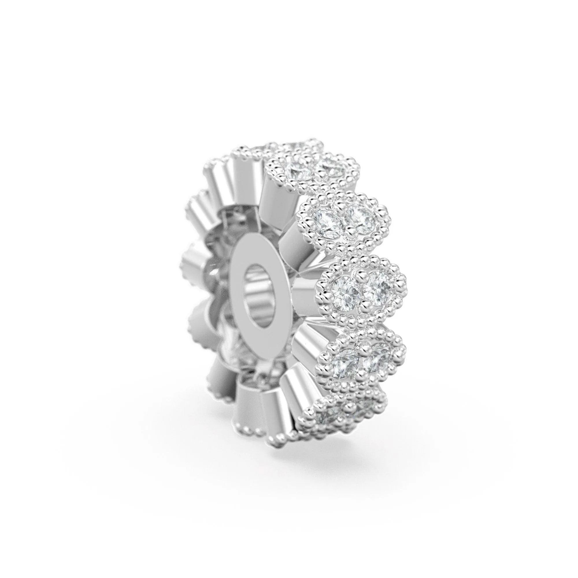 Designer Diamond Cluster Solid Gold Beads / 9mm Diamond Eternity Rondelle Wheel Beads / Oval Diamonds 14k 18k Gold Tyre Finding