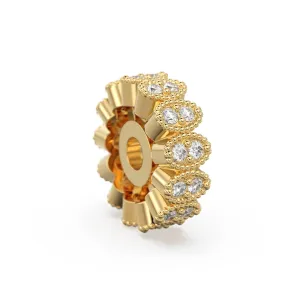 Designer Diamond Cluster Solid Gold Beads / 9mm Diamond Eternity Rondelle Wheel Beads / Oval Diamonds 14k 18k Gold Tyre Finding
