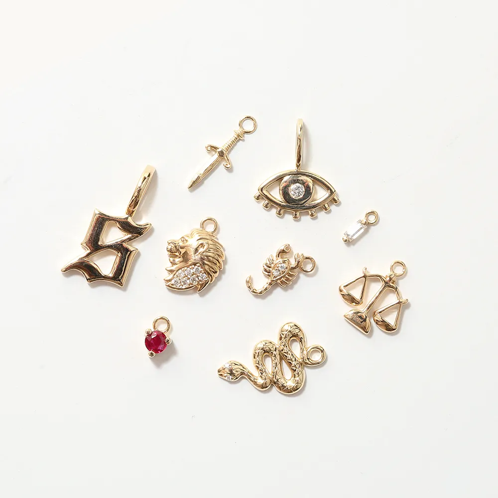 DIAMOND BAGUETTE CHARM | 14K YELLOW GOLD & WHITE DIAMOND
