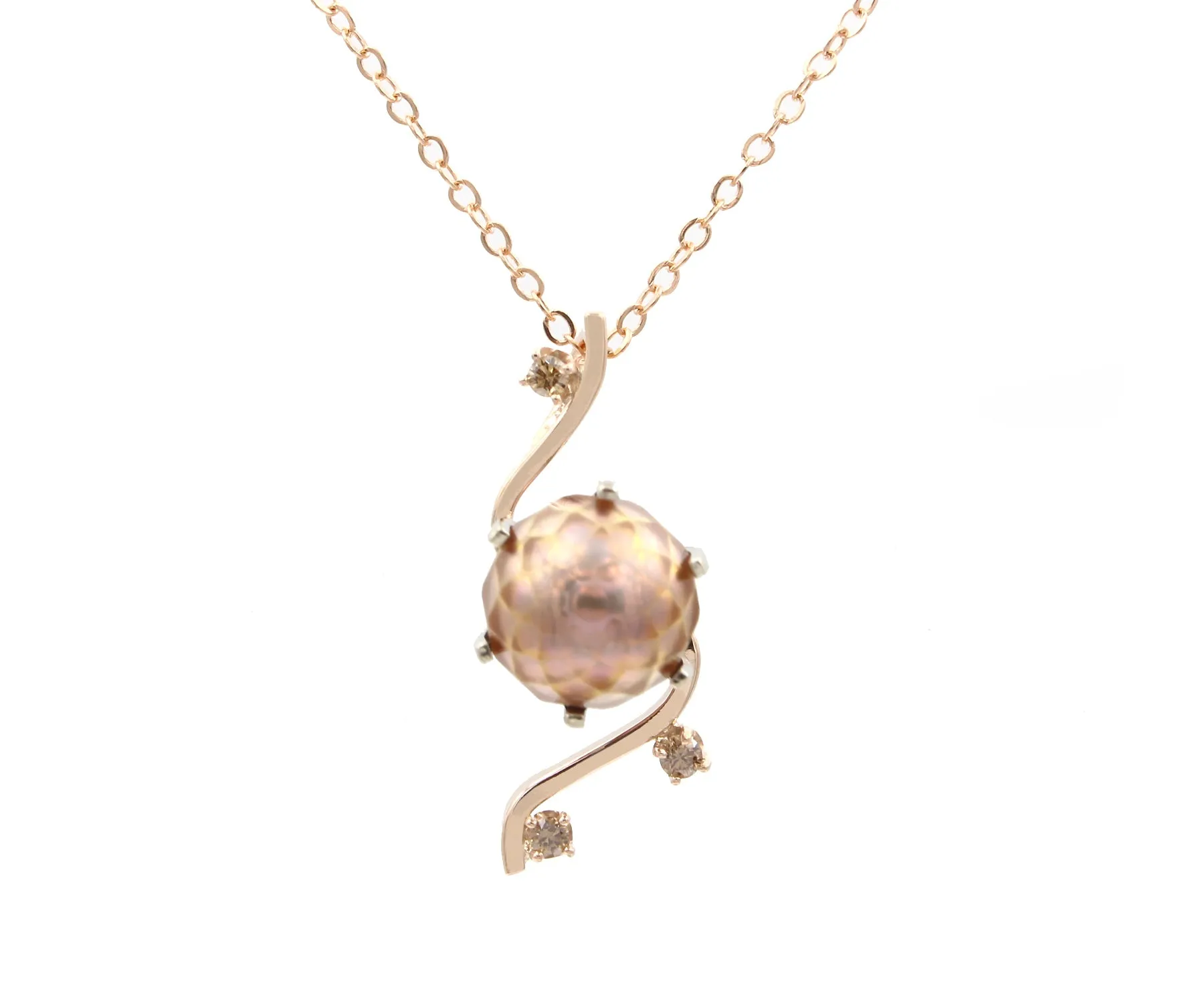 Diamond Cut Rose Pearl Modern Diamond Necklace