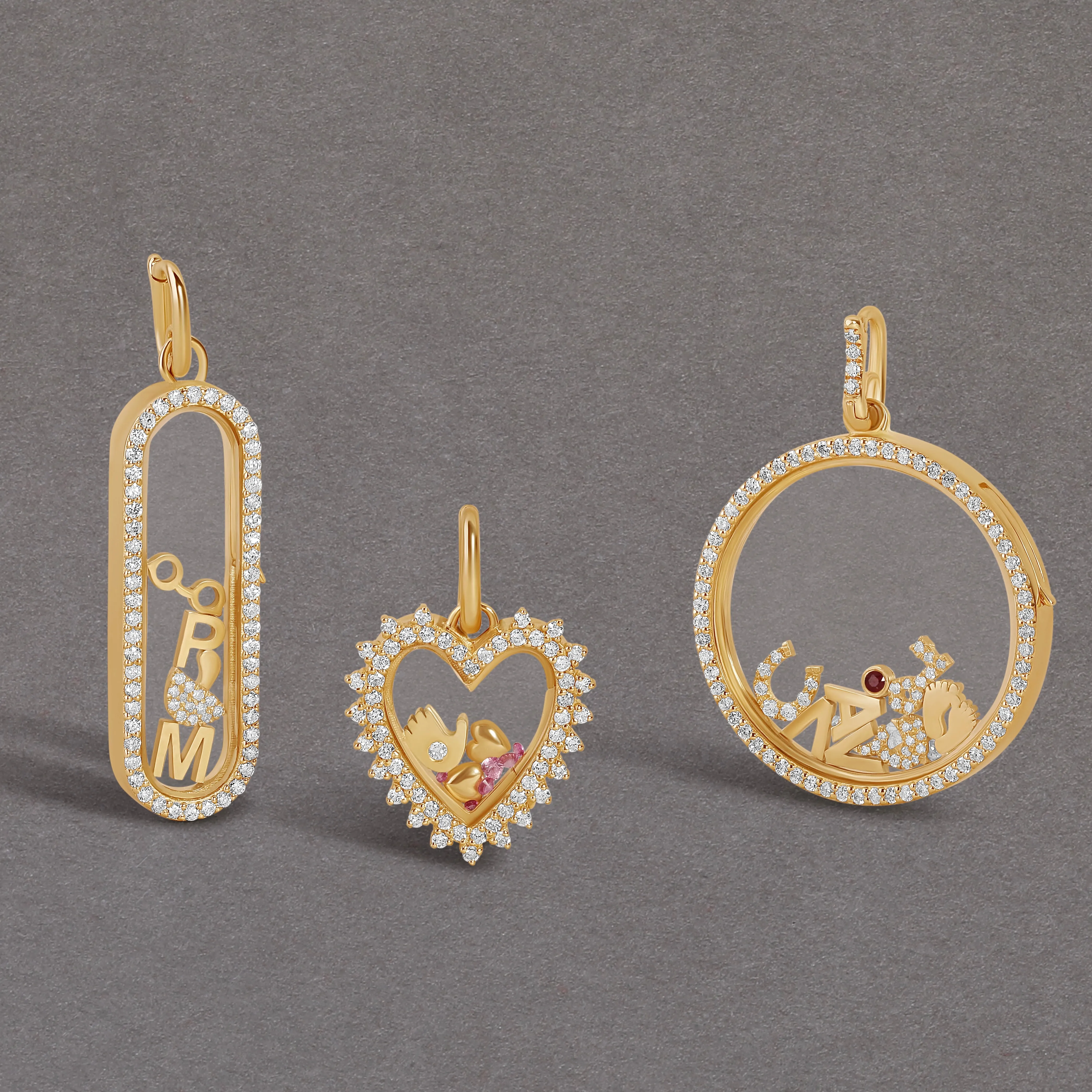 Diamond Mini Spike Heart Glass Charm Locket