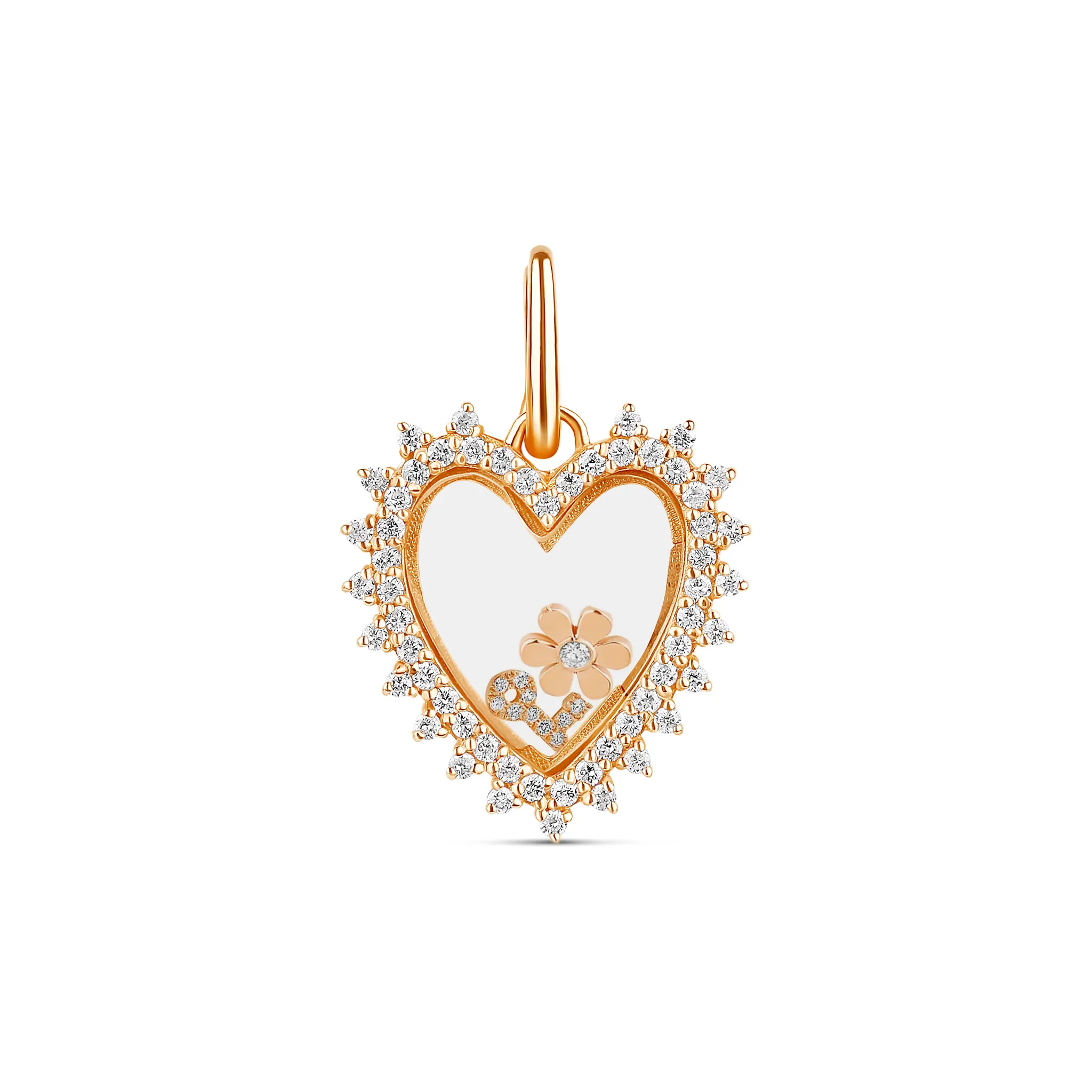 Diamond Mini Spike Heart Glass Charm Locket