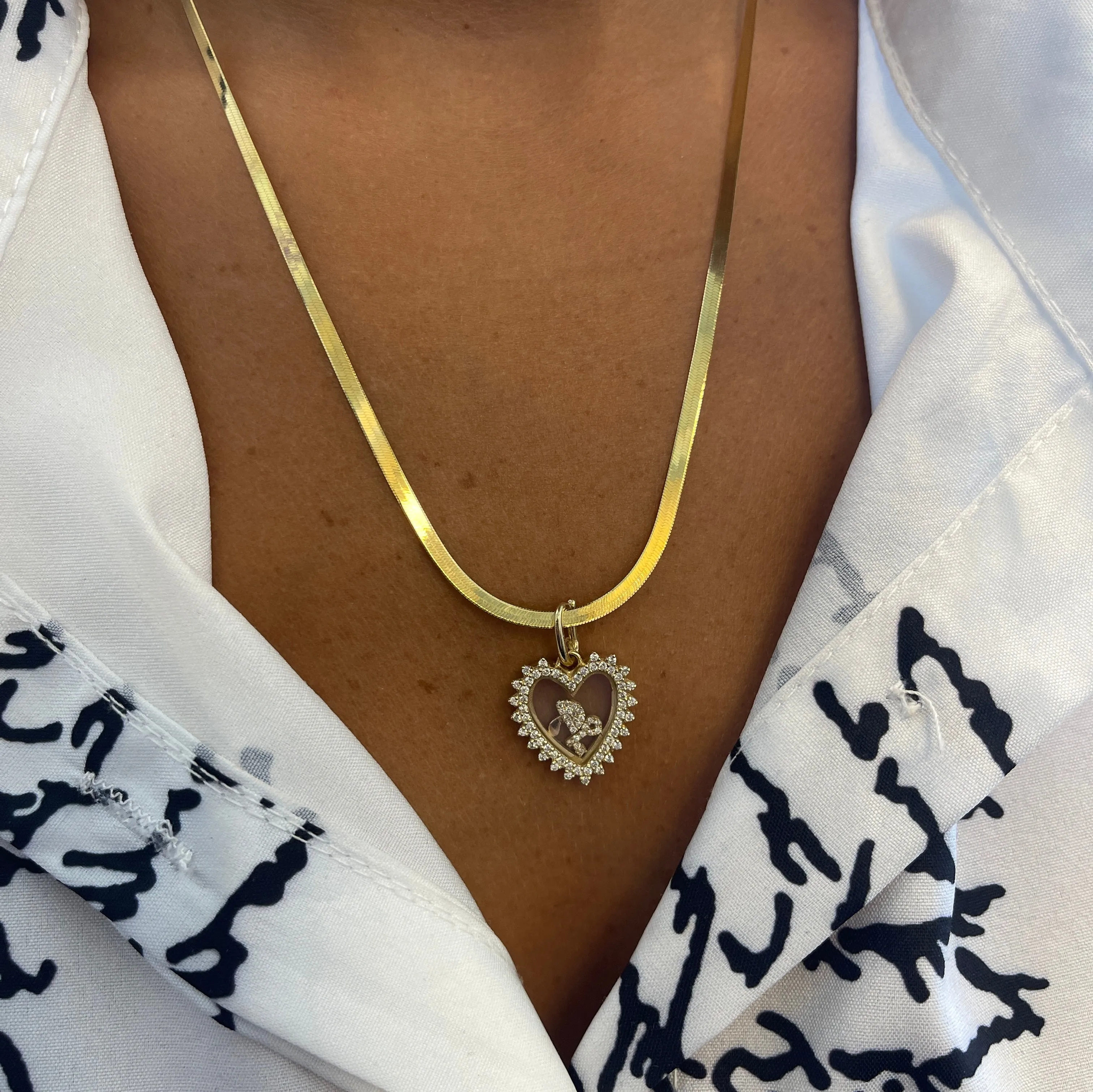 Diamond Mini Spike Heart Glass Charm Locket