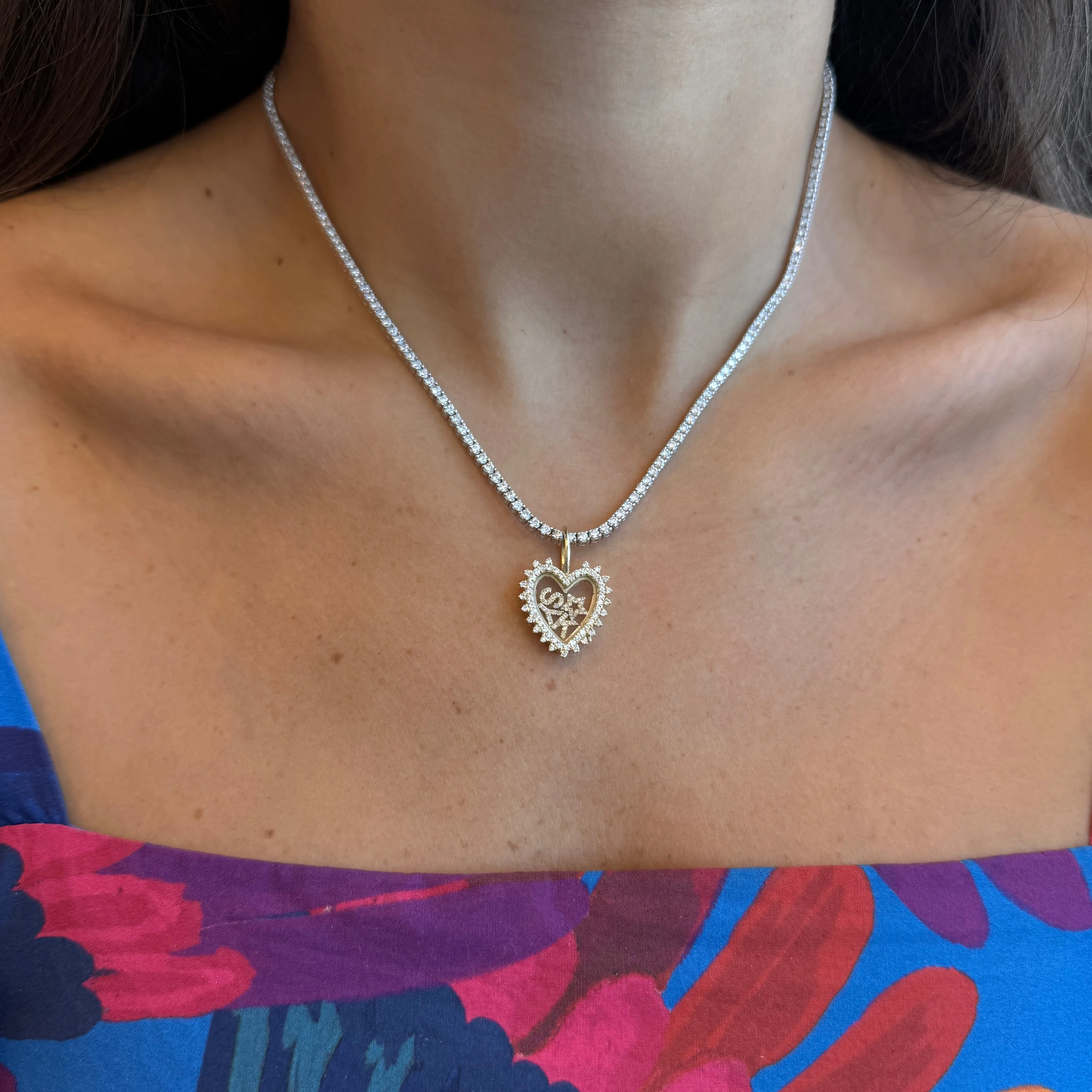 Diamond Mini Spike Heart Glass Charm Locket