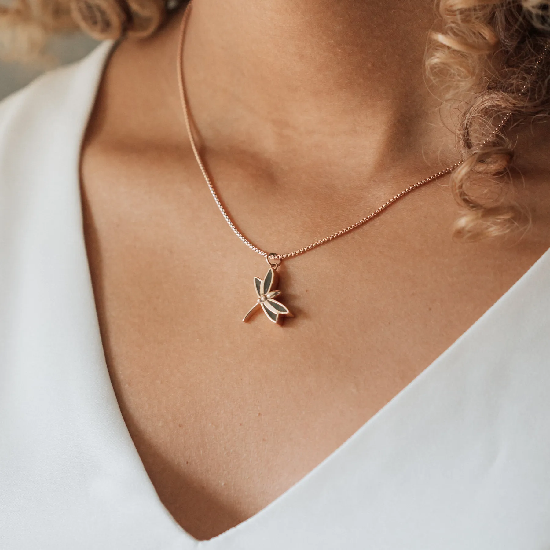 Dragonfly Cremation Necklace in 14K White Gold