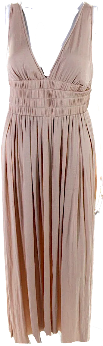 Elizabeth and James  New York Beige V Neck Satin Sleeveless Maxi Dress