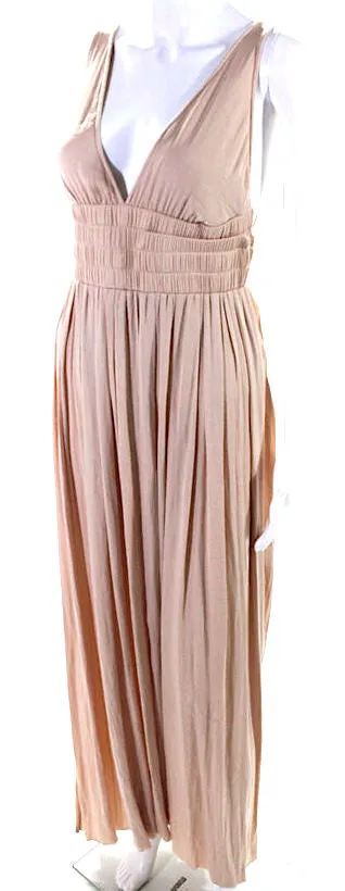 Elizabeth and James  New York Beige V Neck Satin Sleeveless Maxi Dress