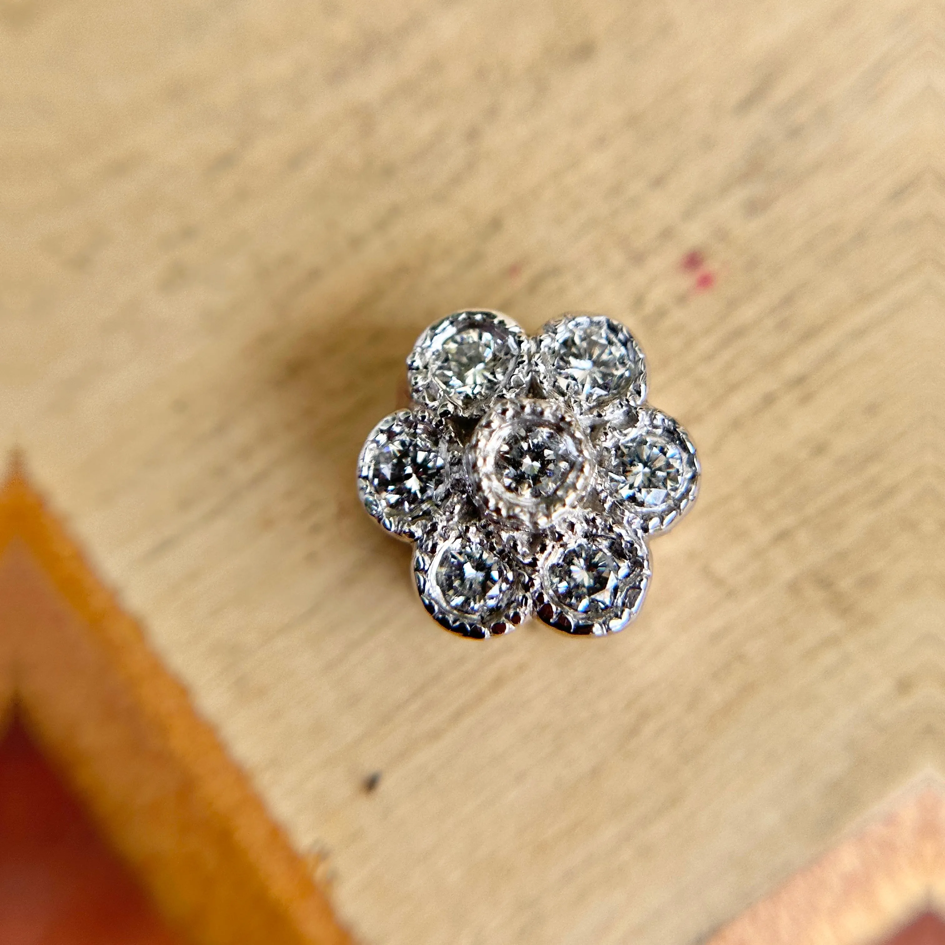 Estate 14KT White Gold Diamond Flower Pendant Slide