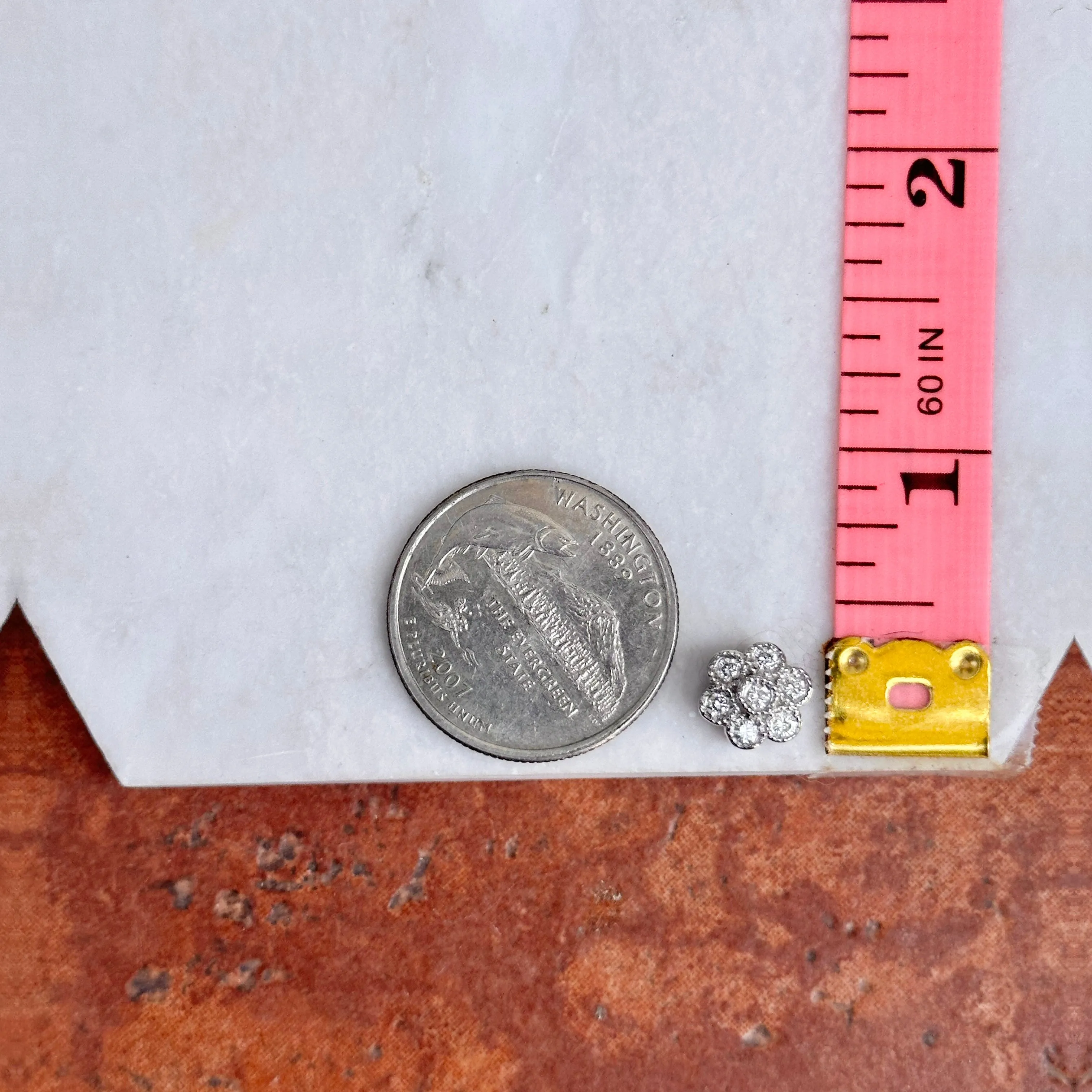 Estate 14KT White Gold Diamond Flower Pendant Slide