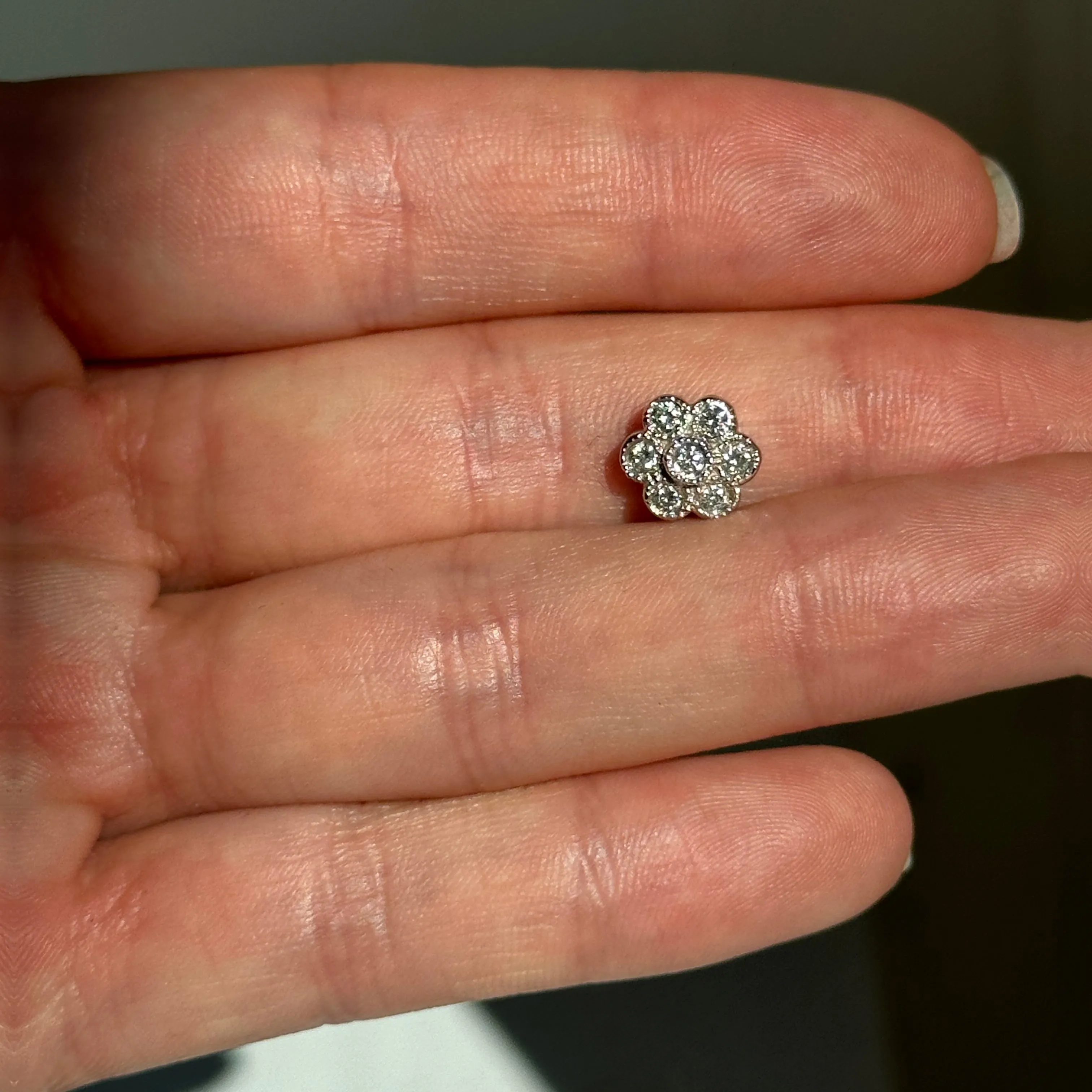Estate 14KT White Gold Diamond Flower Pendant Slide